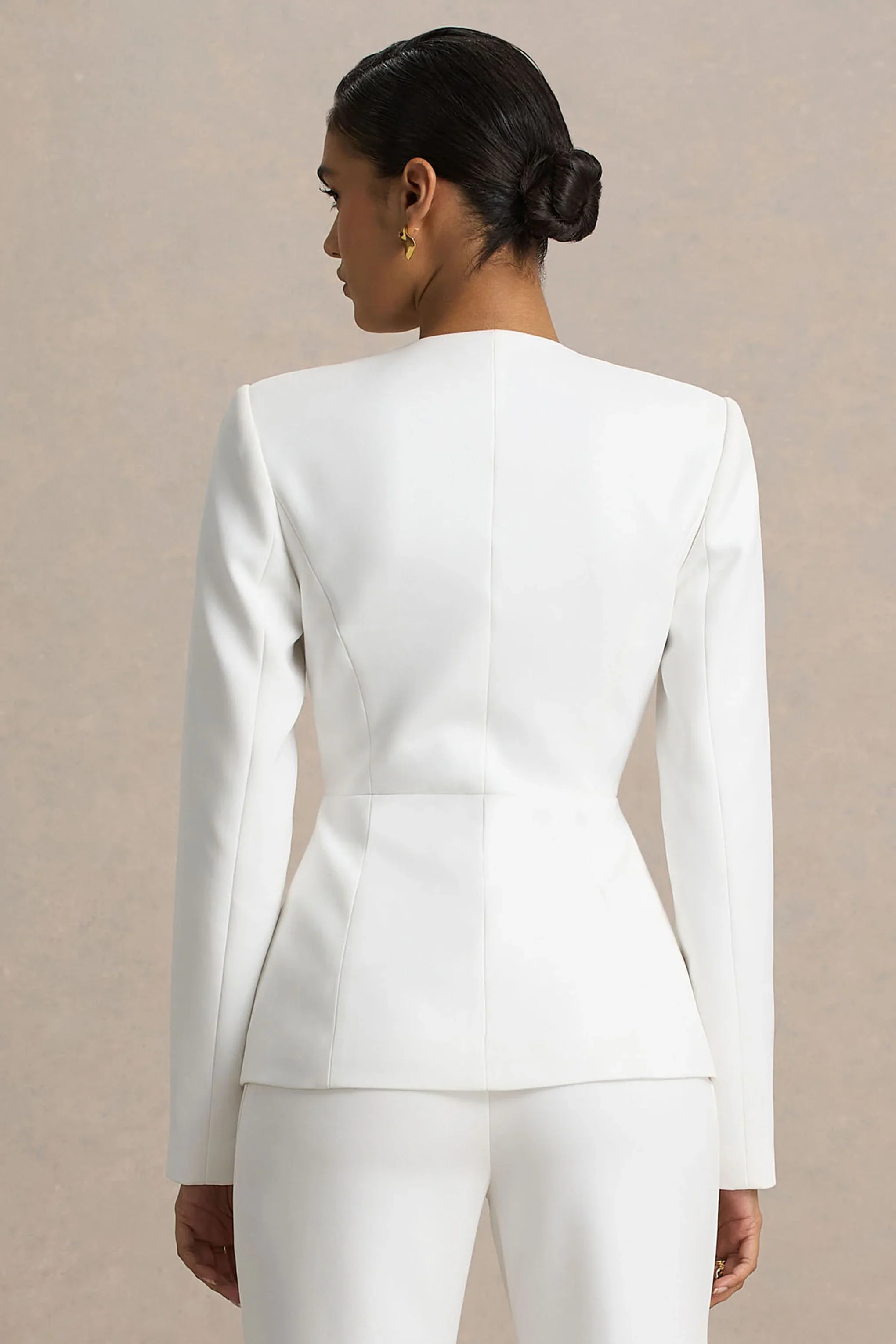 Rosalina | White Extreme-Plunge Neck Tailored Blazer