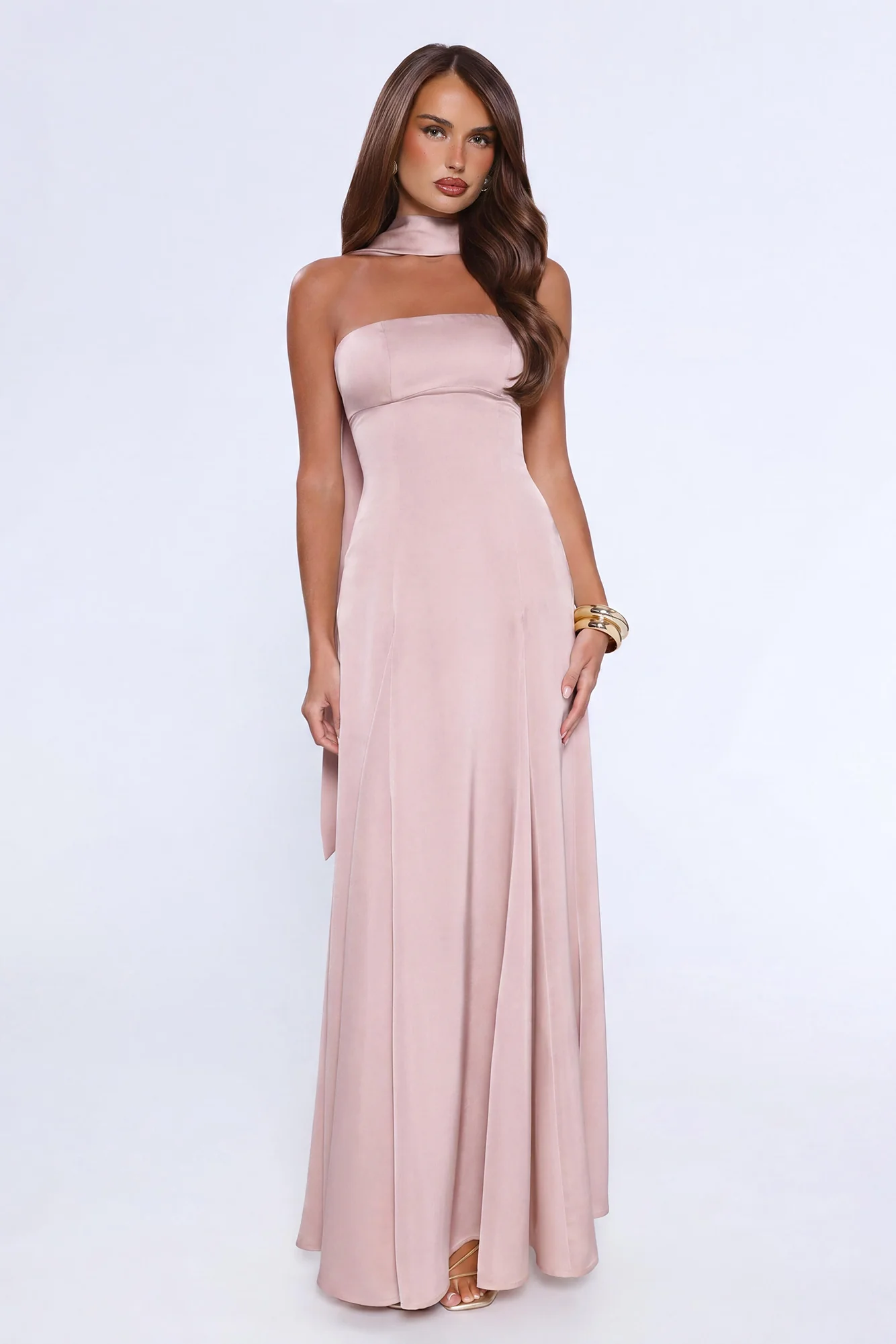 Satin Tempt Strapless Maxi Dress Blush