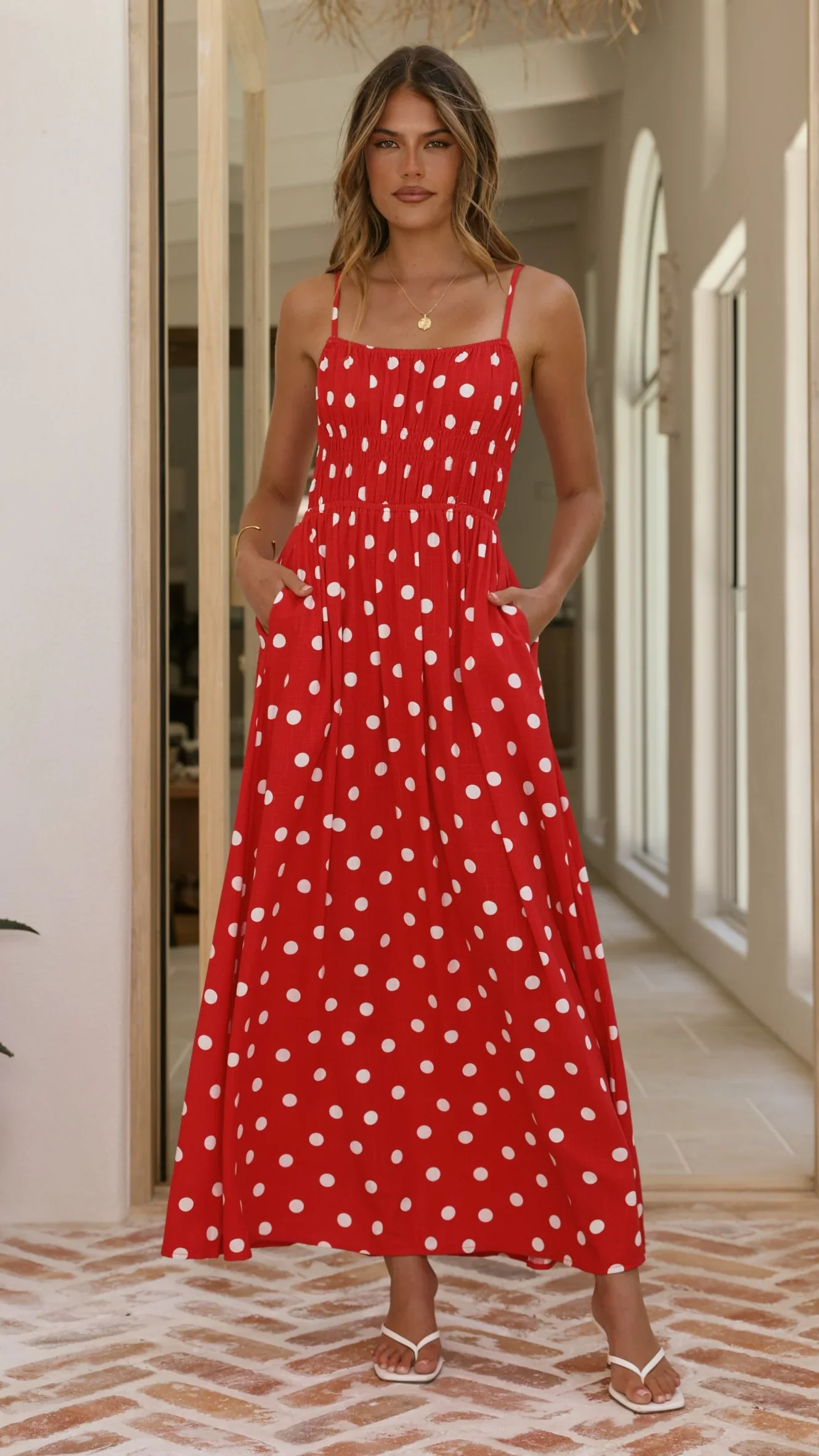 Solare Maxi Dress - Red/White Polka