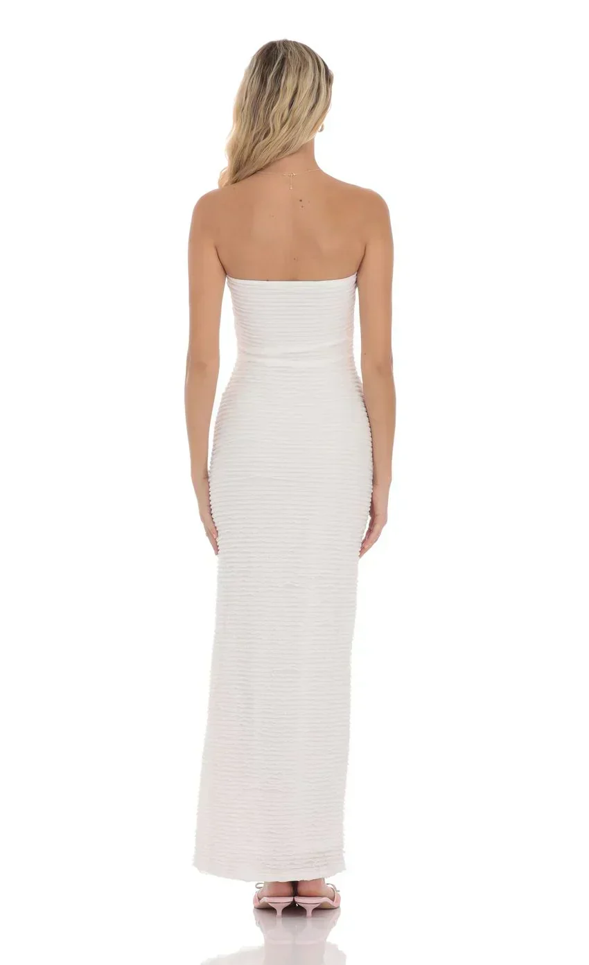 Strapless Ruffle Maxi Dress in White