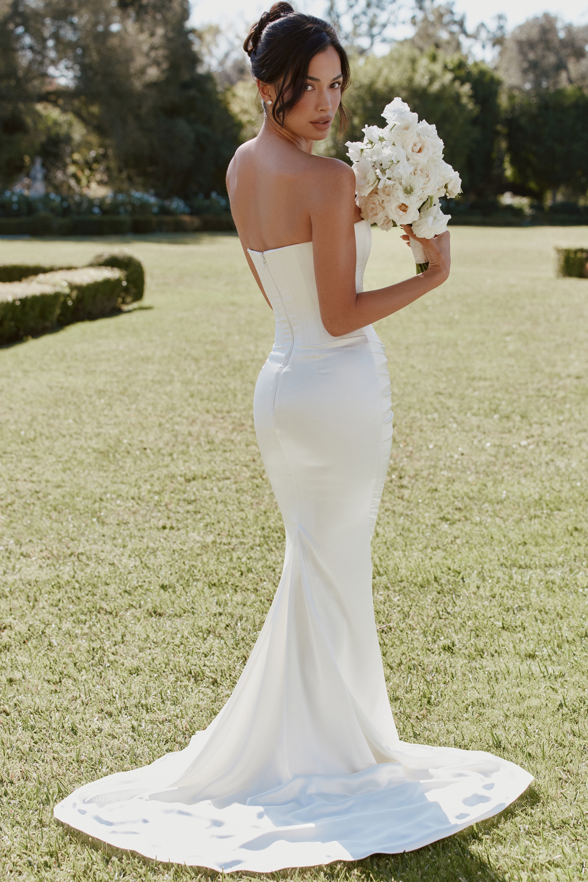 Ivory Strapless Satin Bridal Gown