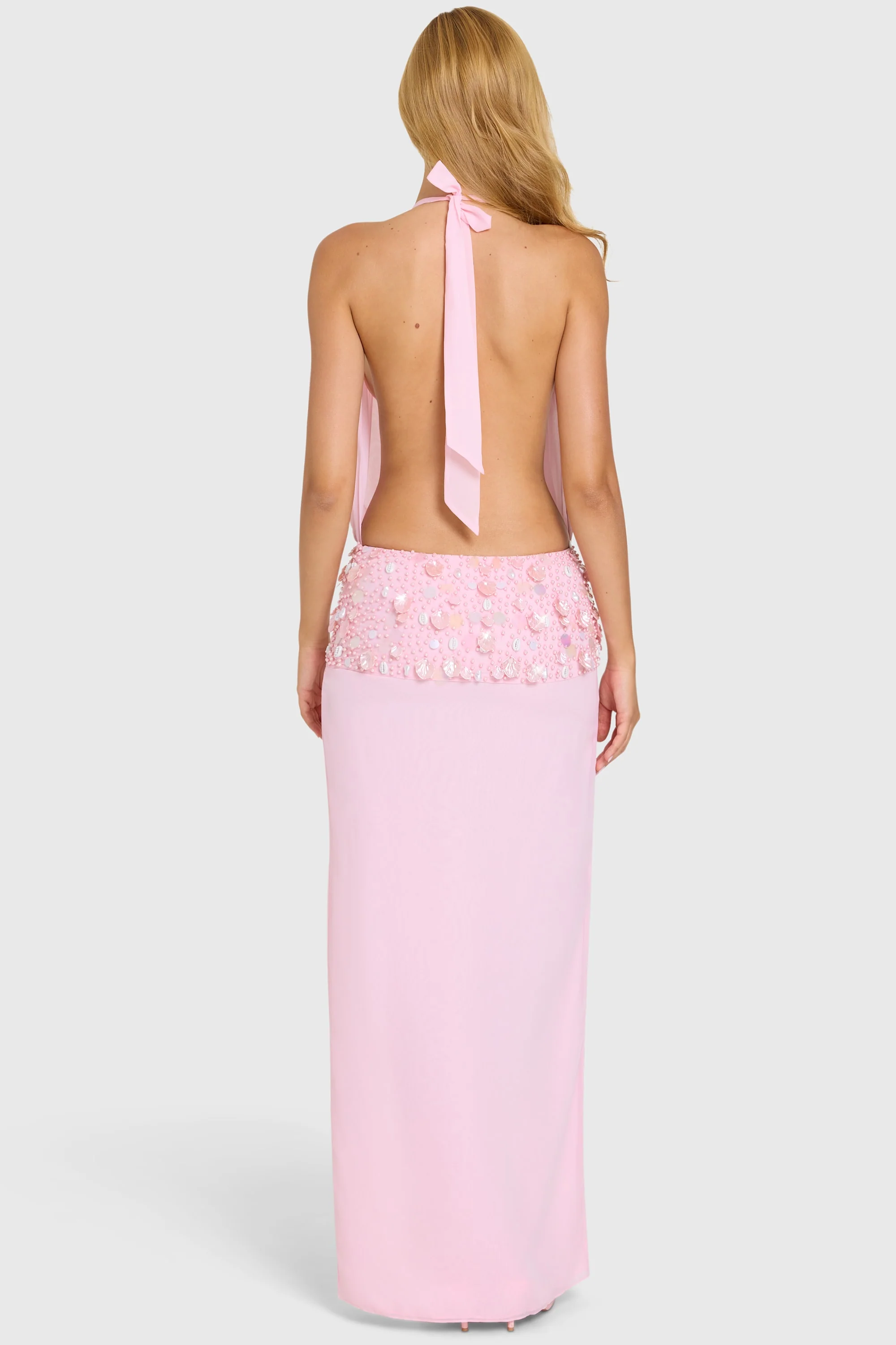 Embellished Waist Maxi Dress in Bubblegum Pink