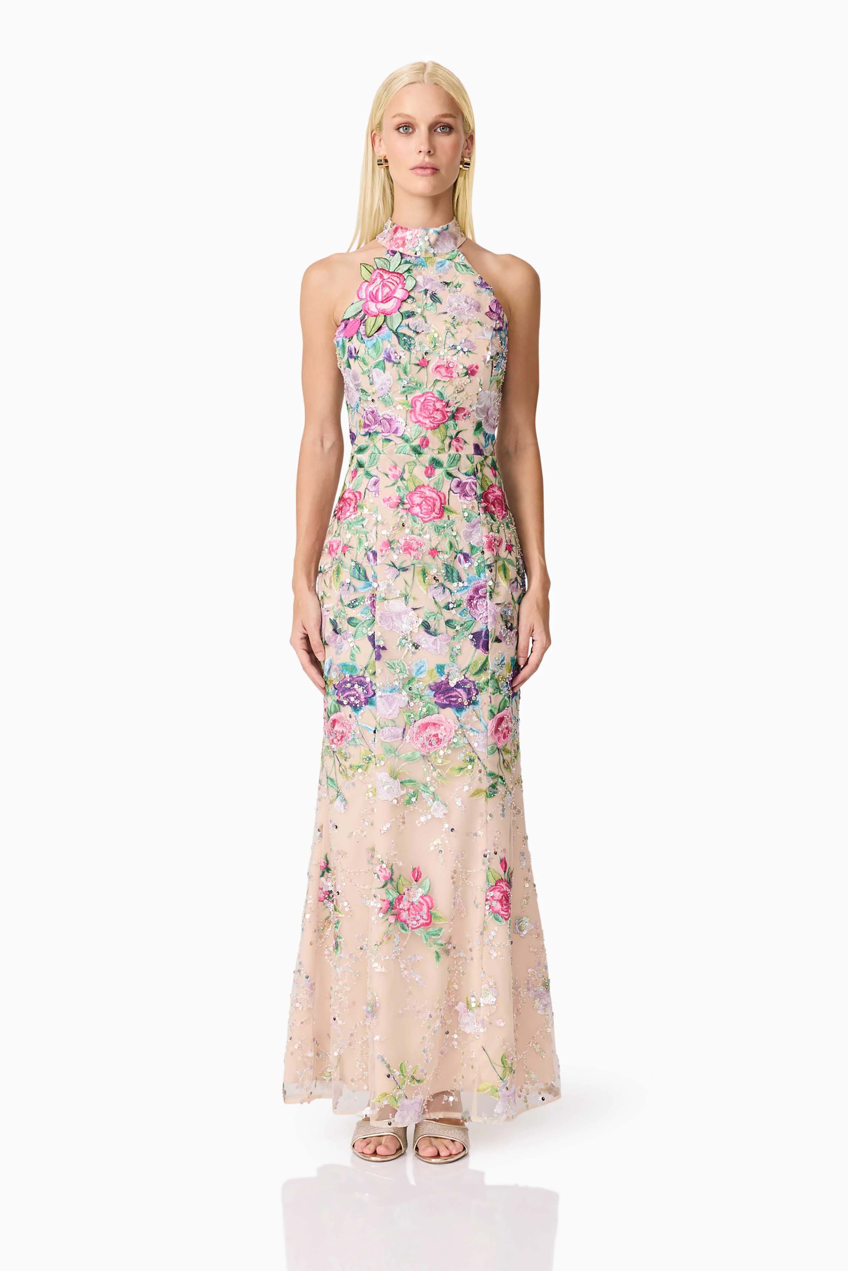 Eliska Halter Neck Gown in Floral