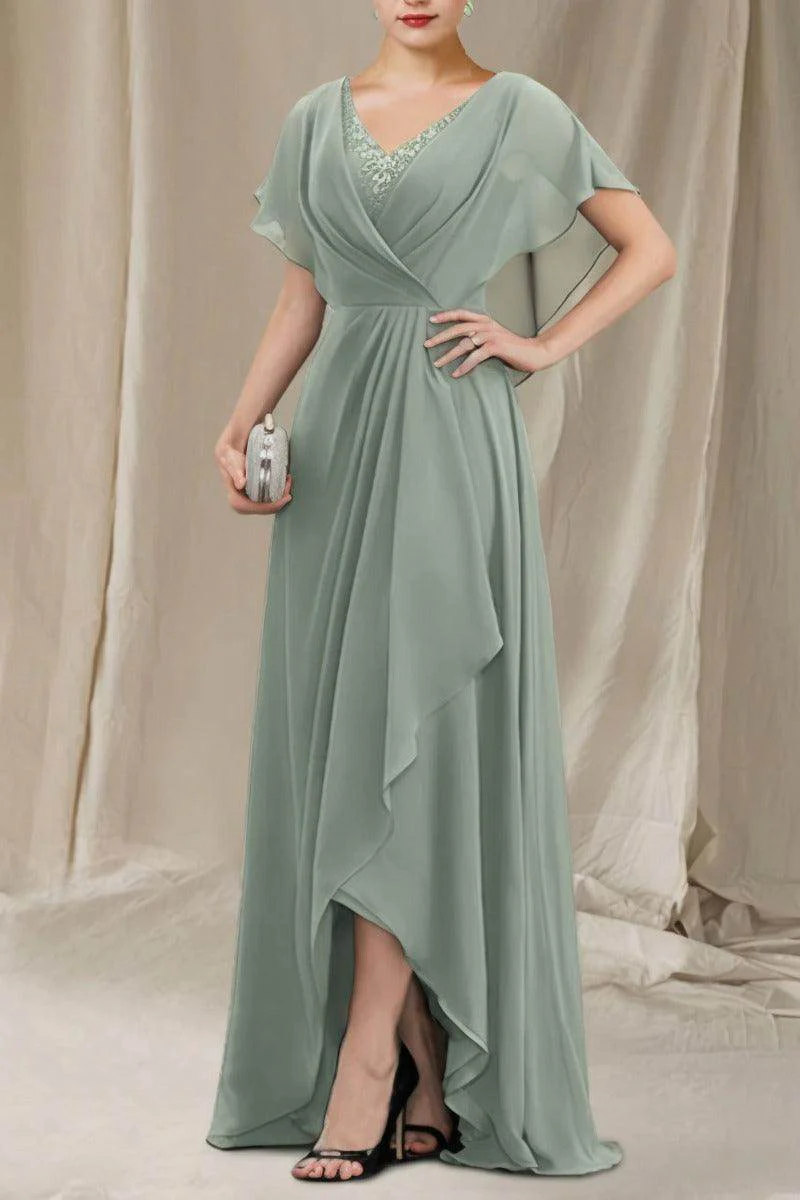 A-Line Sweep-Brush Train Chiffon Mother Dress CM0080