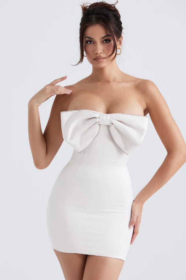 Satin Crystal Embellished Bow Dress