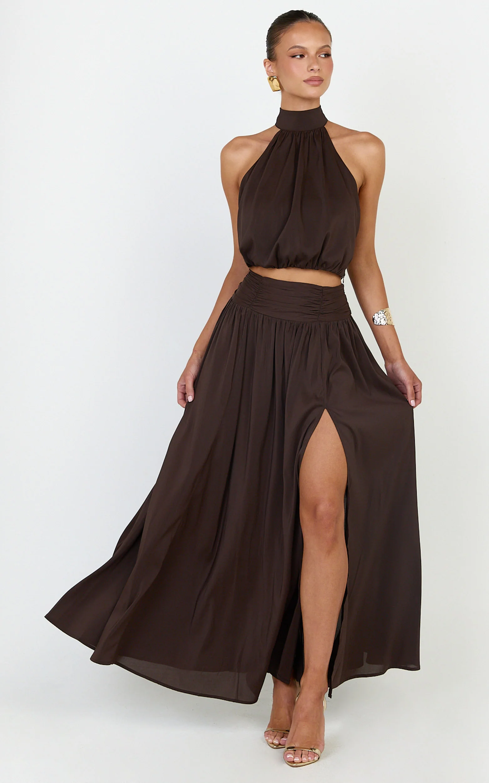 Melanie Top - Halter Neck Top in Brown