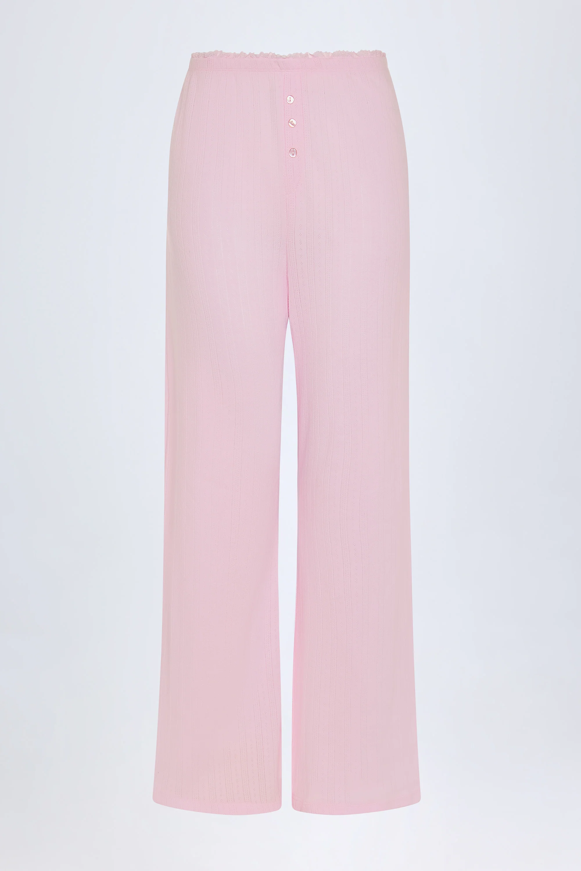 Pointelle Mid-Rise Straight-Leg Trousers in Baby Pink