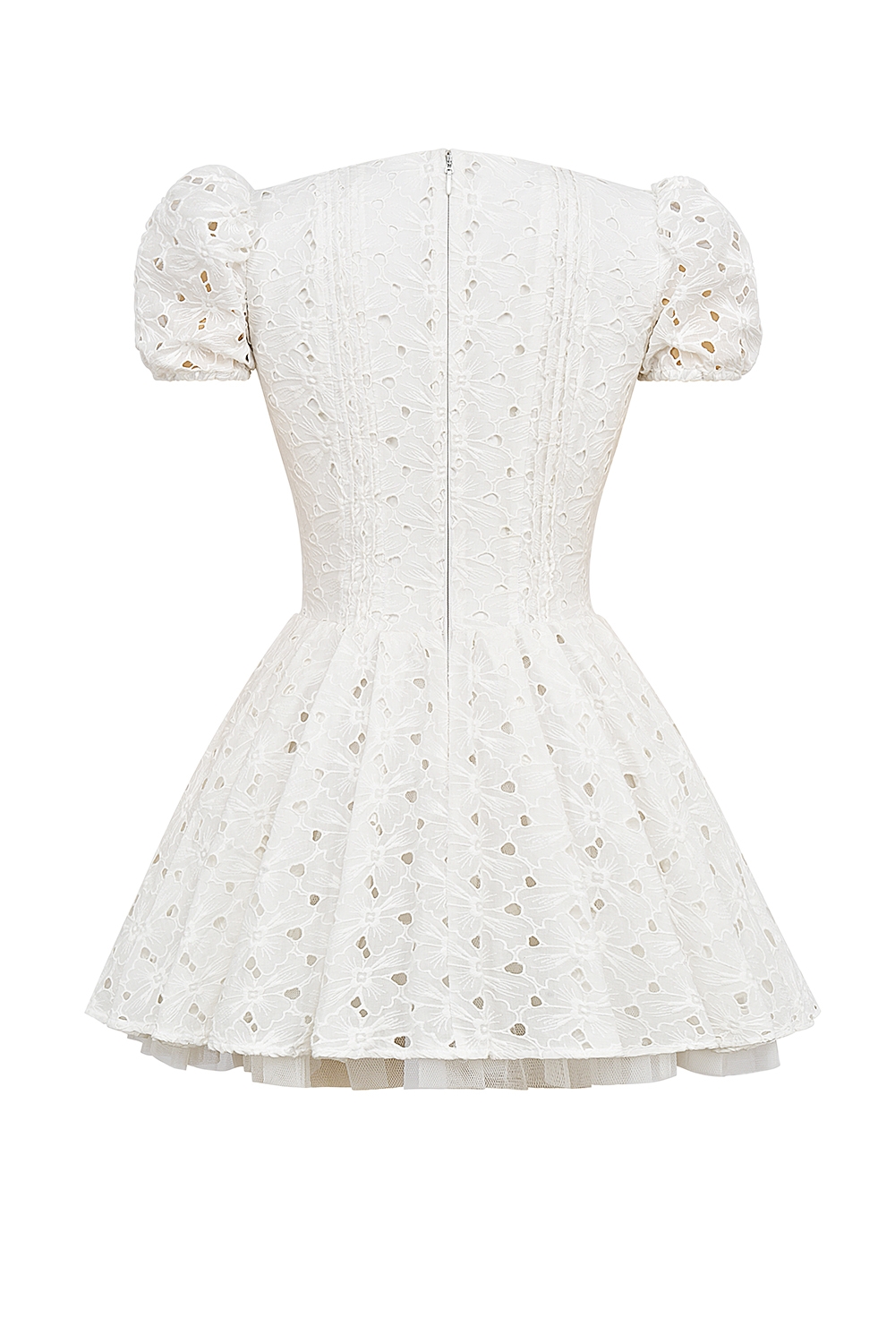 White Pleated Broderie Anglais Mini Dress