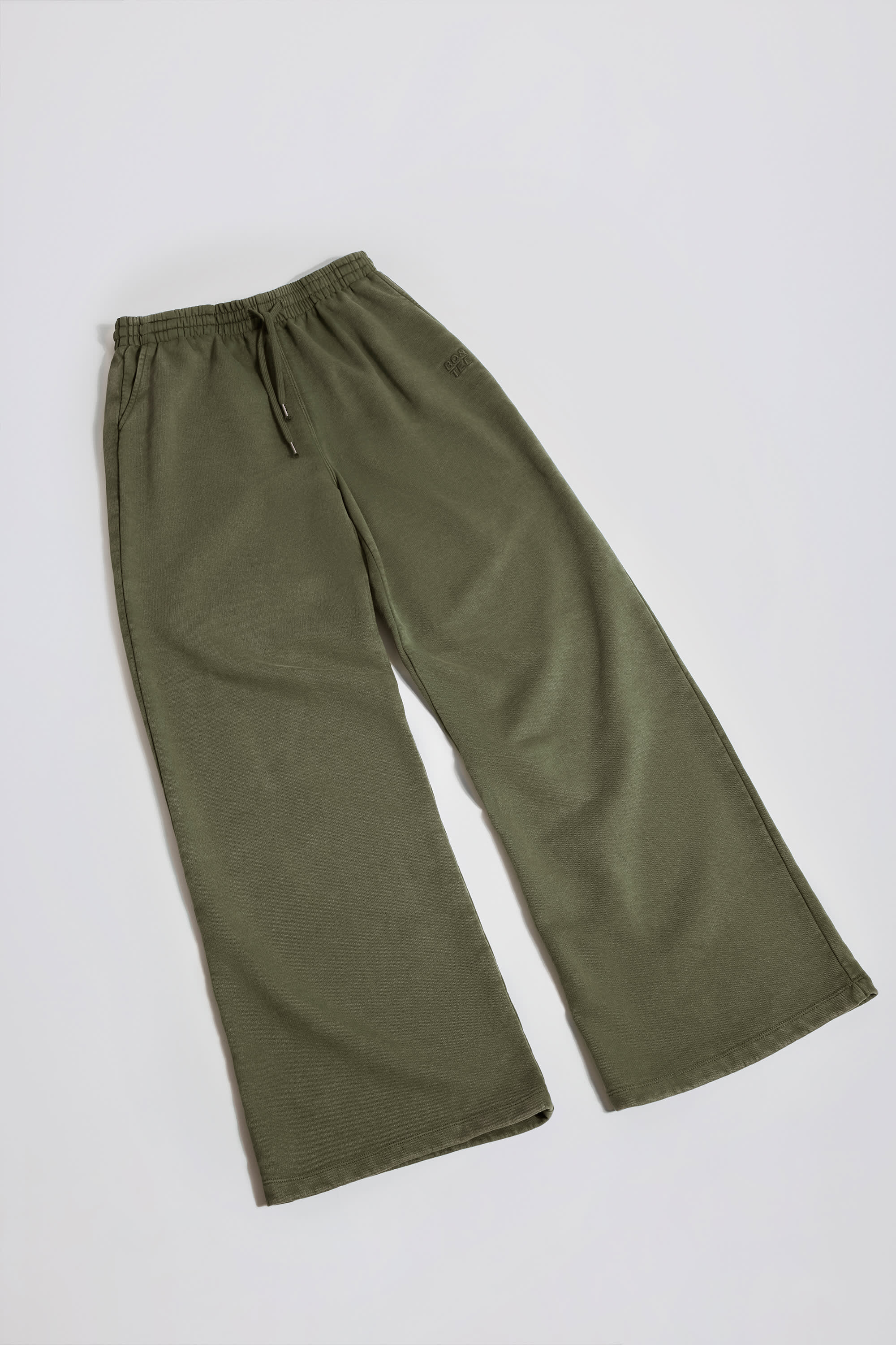 Soft Cotton Mid-Rise Wide-Leg Joggers in Light Green