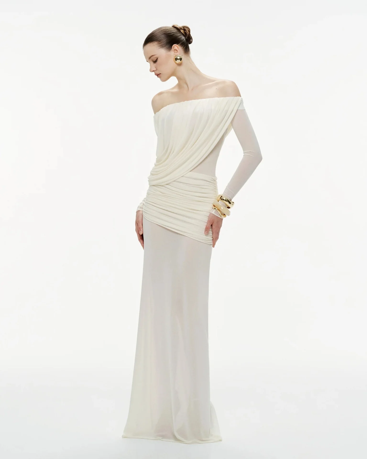 Gaelthis Strapless Ruched Draped Maxi Dress