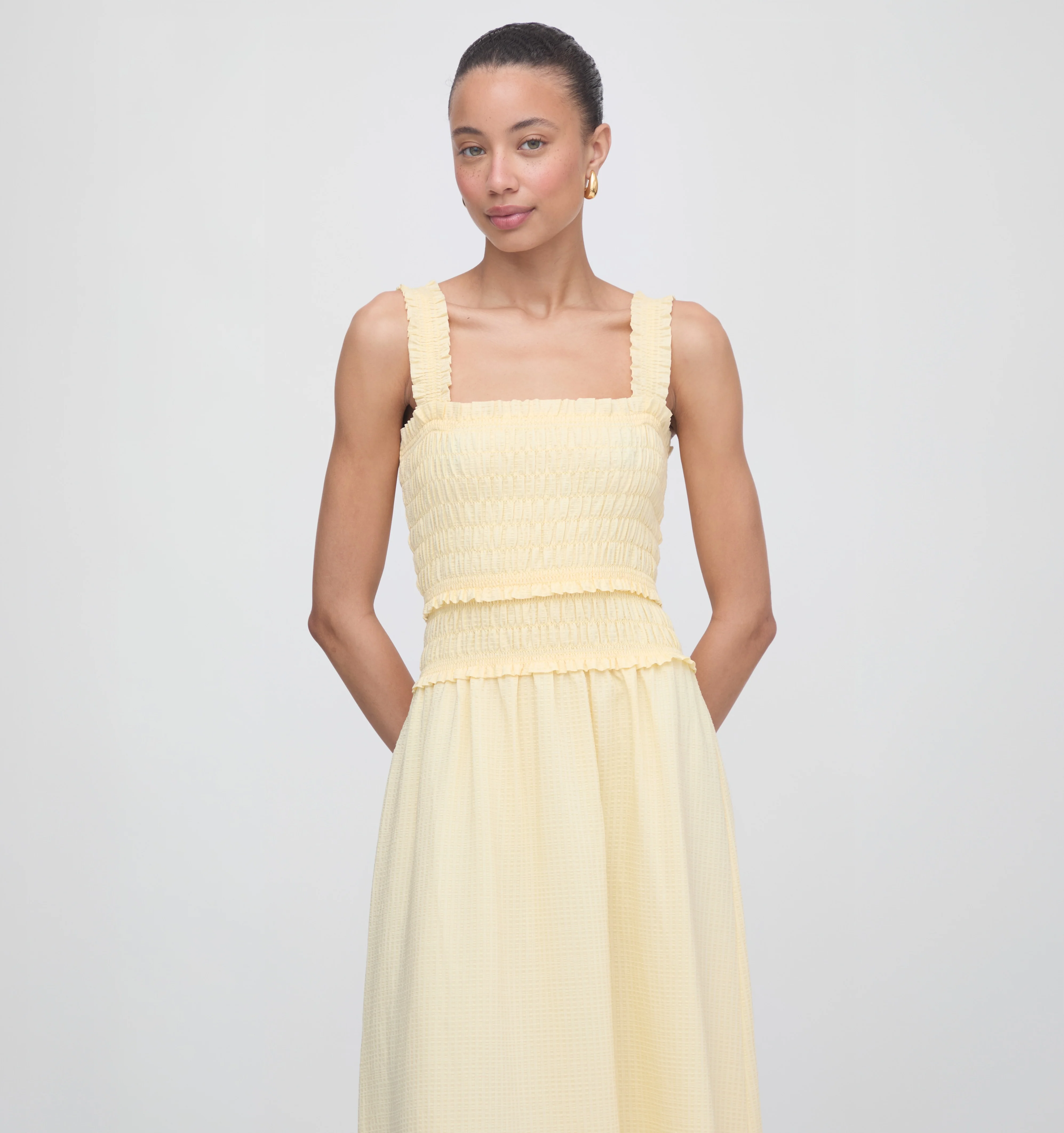 The Azalea Maxi Nap Dress - Butter Yellow Tonal Seersucker