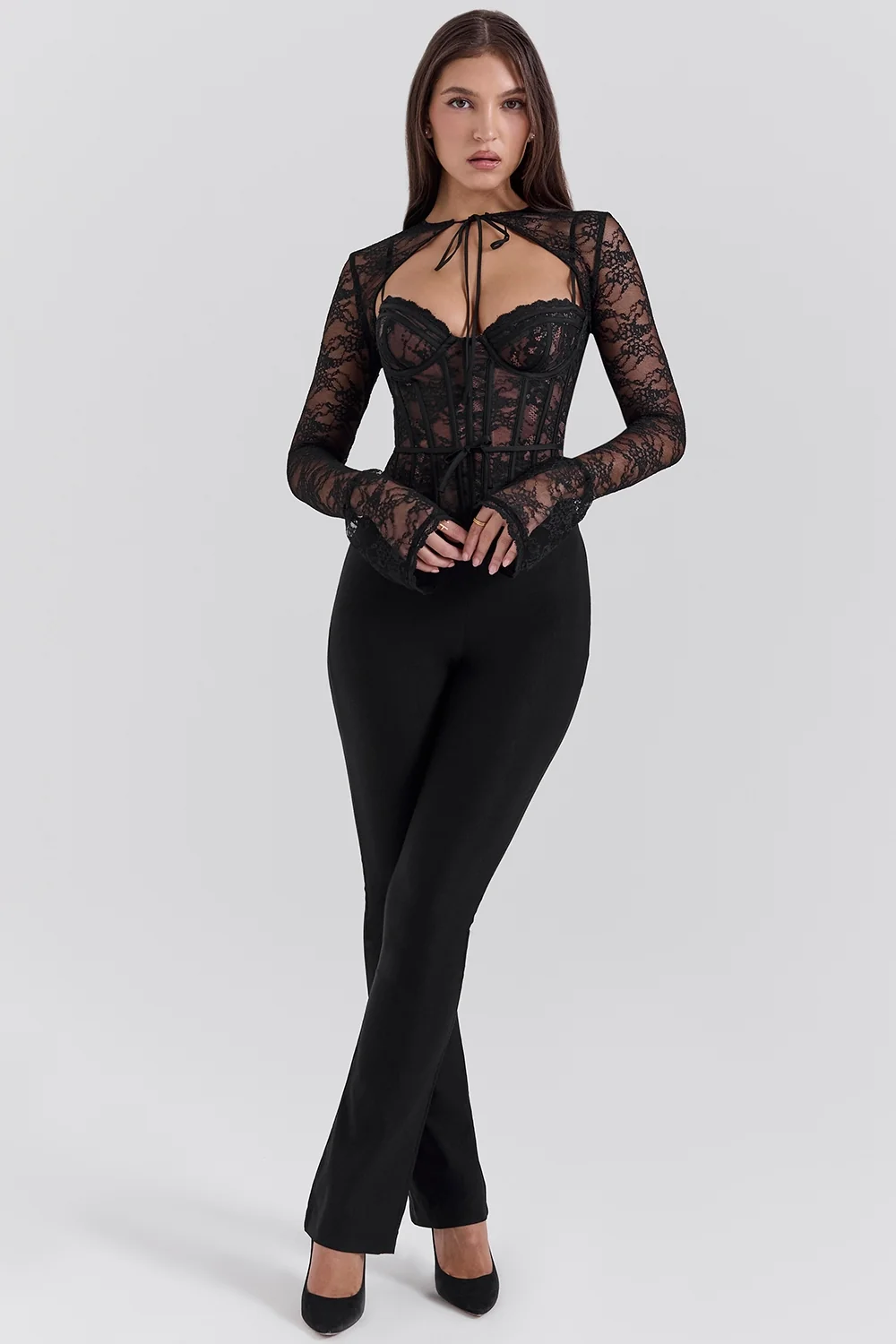Black Lace Corset Top With Bolero