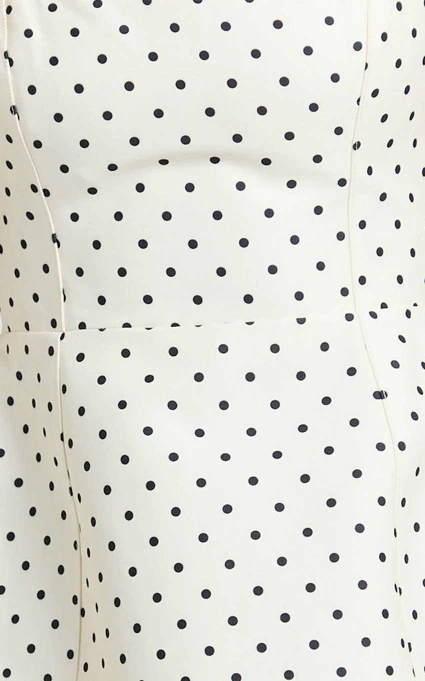 Carolina Mini Dress - Scoop Neck Panel Bodice Dress in White Polka Dot - luluinthesky