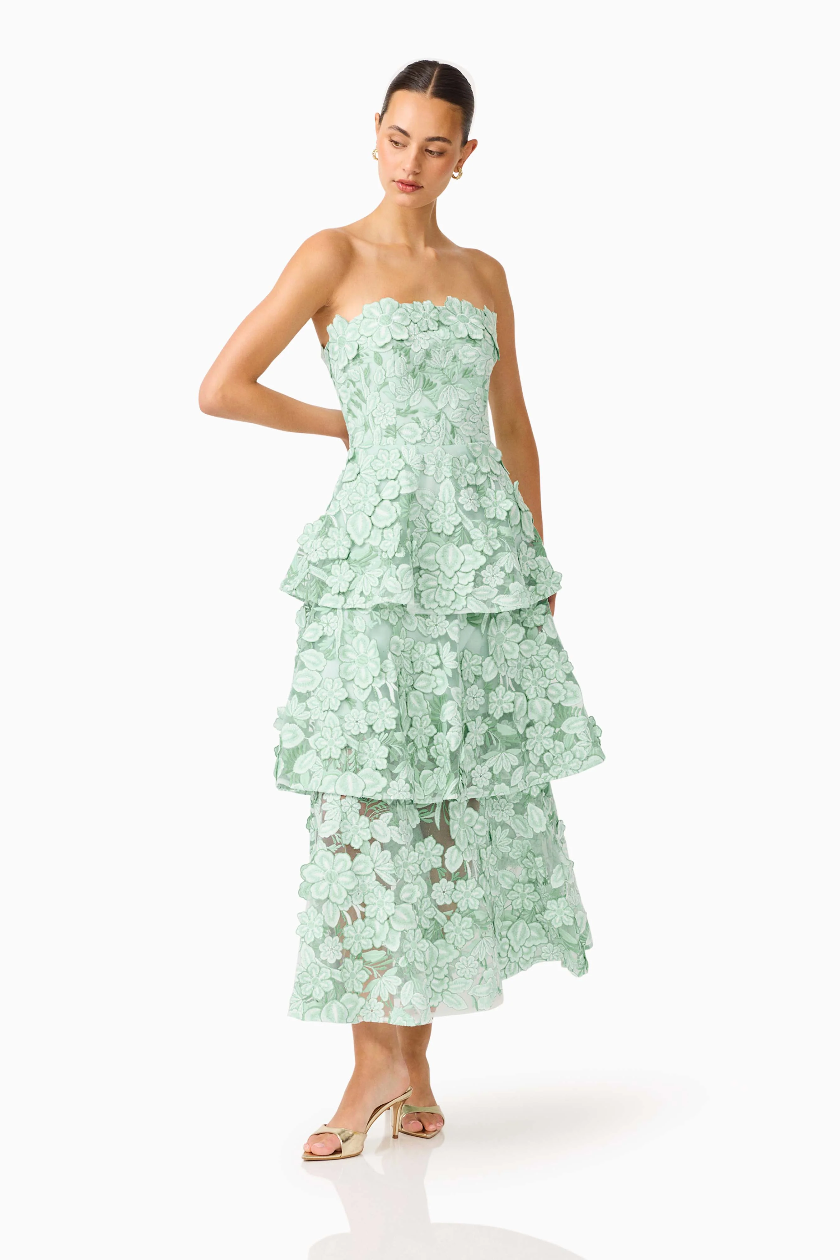 Roseate Tiered Maxi Dress in Mint Green