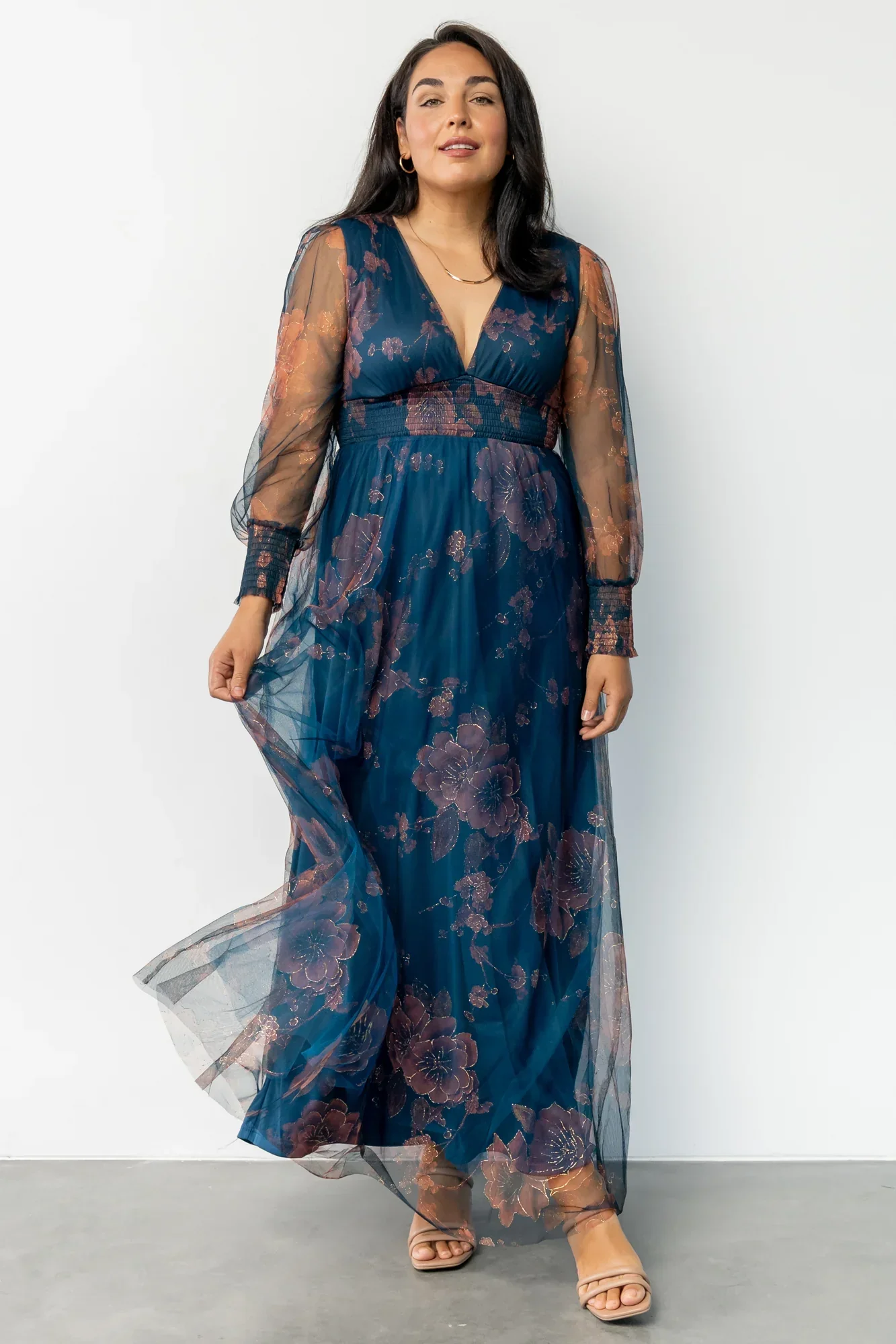 Layla Tulle Maxi Dress | Copper + Blue Metallic