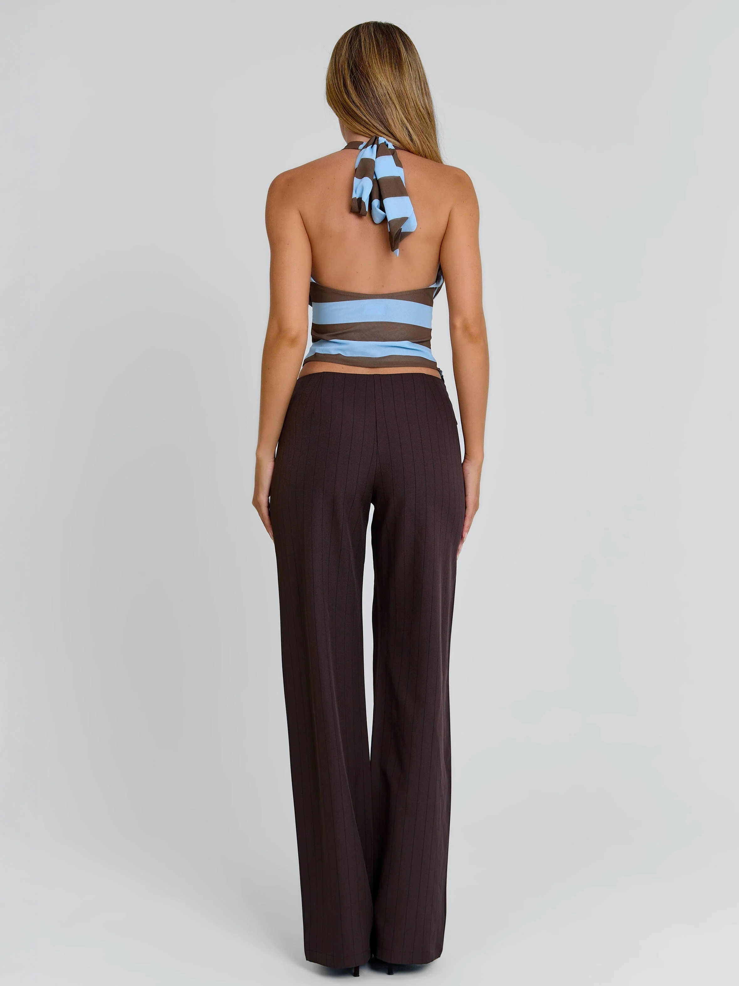 Elysa Pant Brown Pinstripe