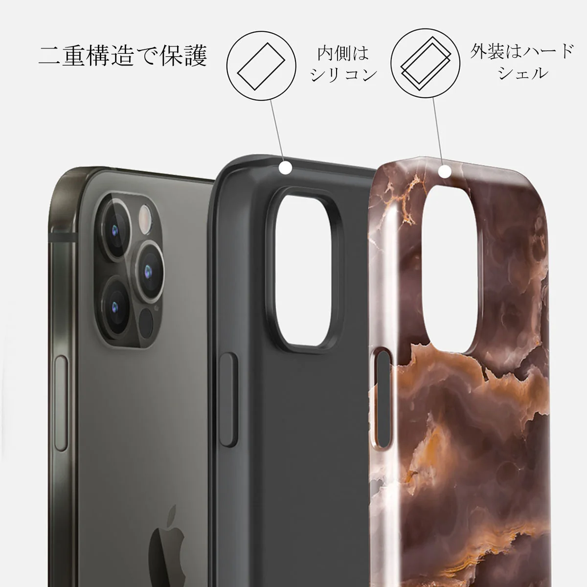 Fire Wood - Brown Marble iPhone 12 Pro ケース