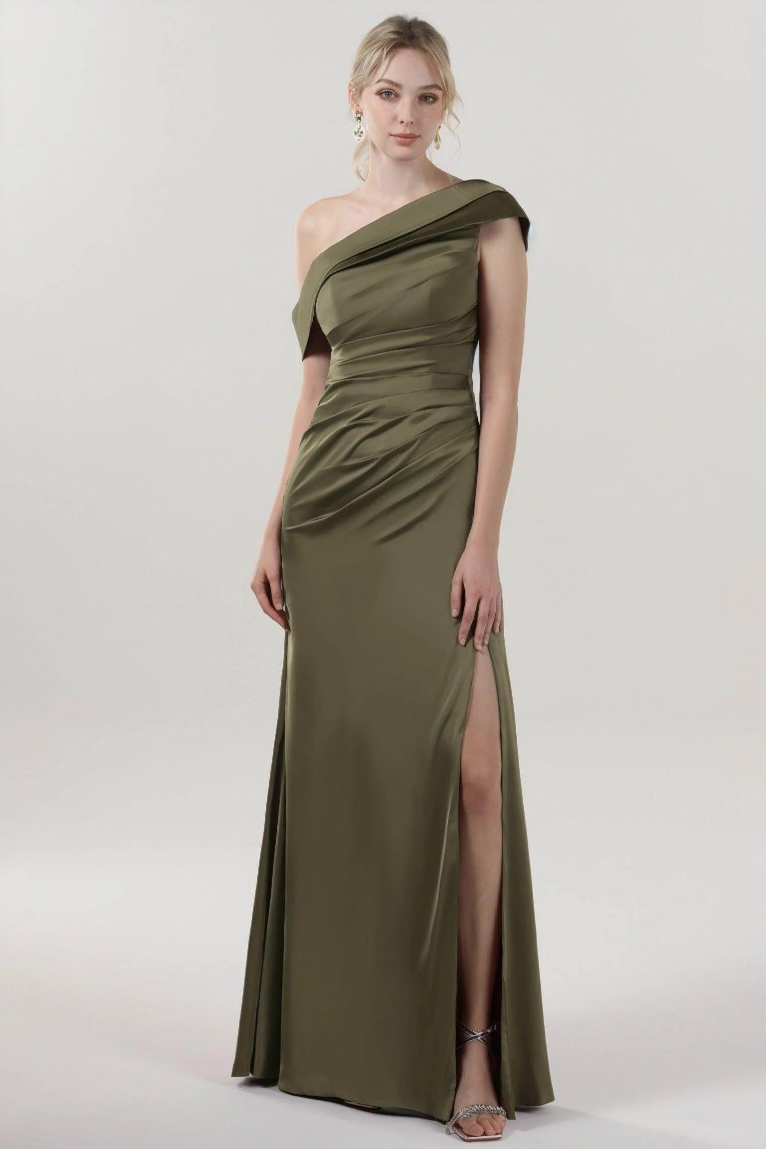 Sheath-Column Maxi Luxe Satin Bridesmaid Dress CS0609BM