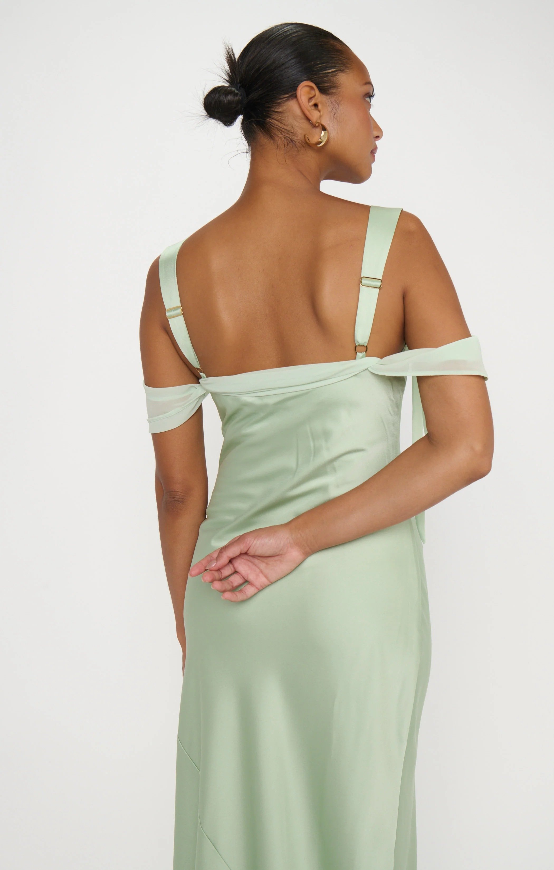 Bella Maxi Dress ~ Pistachio Luxe Satin