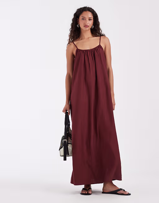 Vero Moda crinkle textured woven full cami maxi dress in andorra red