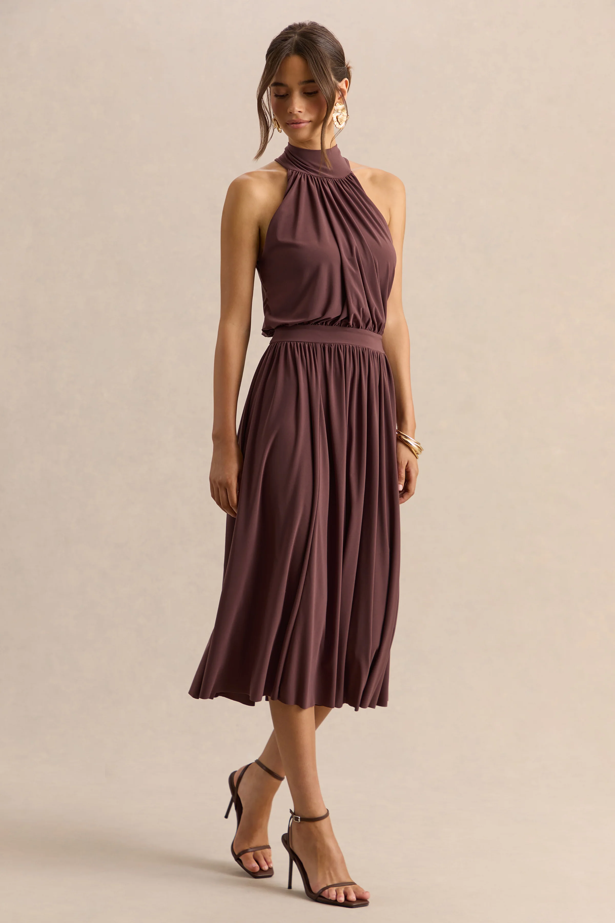 Hedira | Brown High-Neck Midi Dress