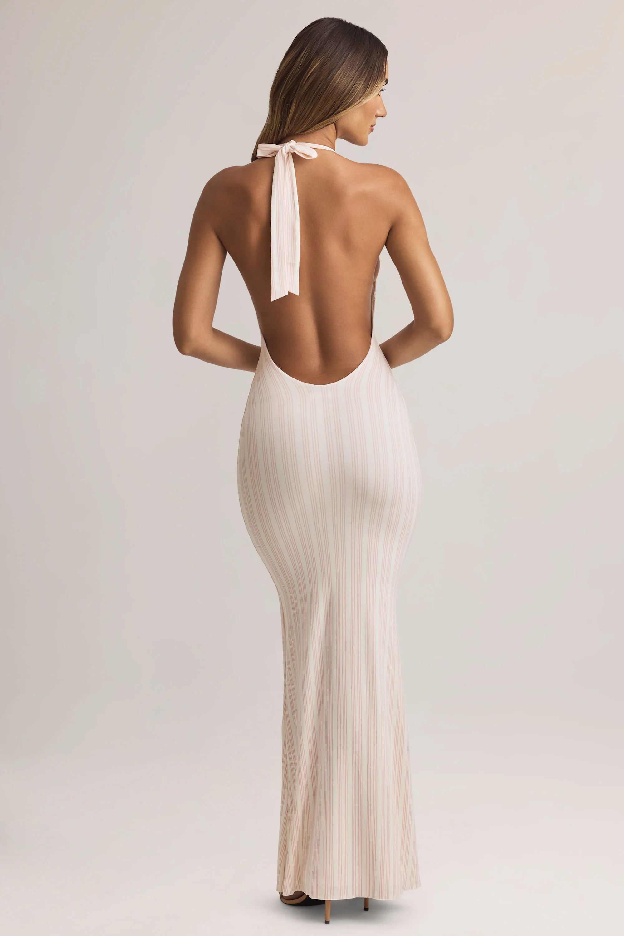 Modal Halterneck Maxi Dress in Stripe Print