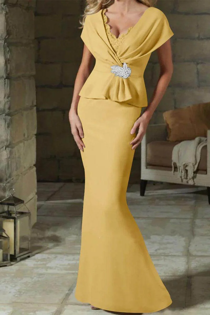 Sheath Column V Neck Mother of the Bride Dresses with Belt CM0346