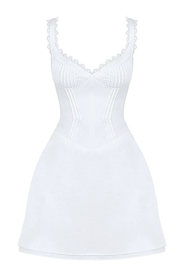 white pin tuck mini dress