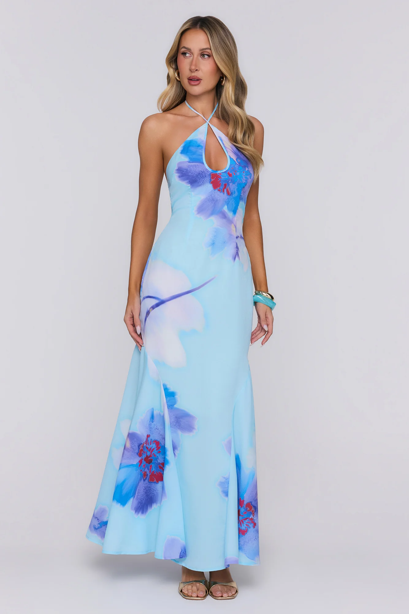 Blooming Tide Halter Maxi Dress Blue