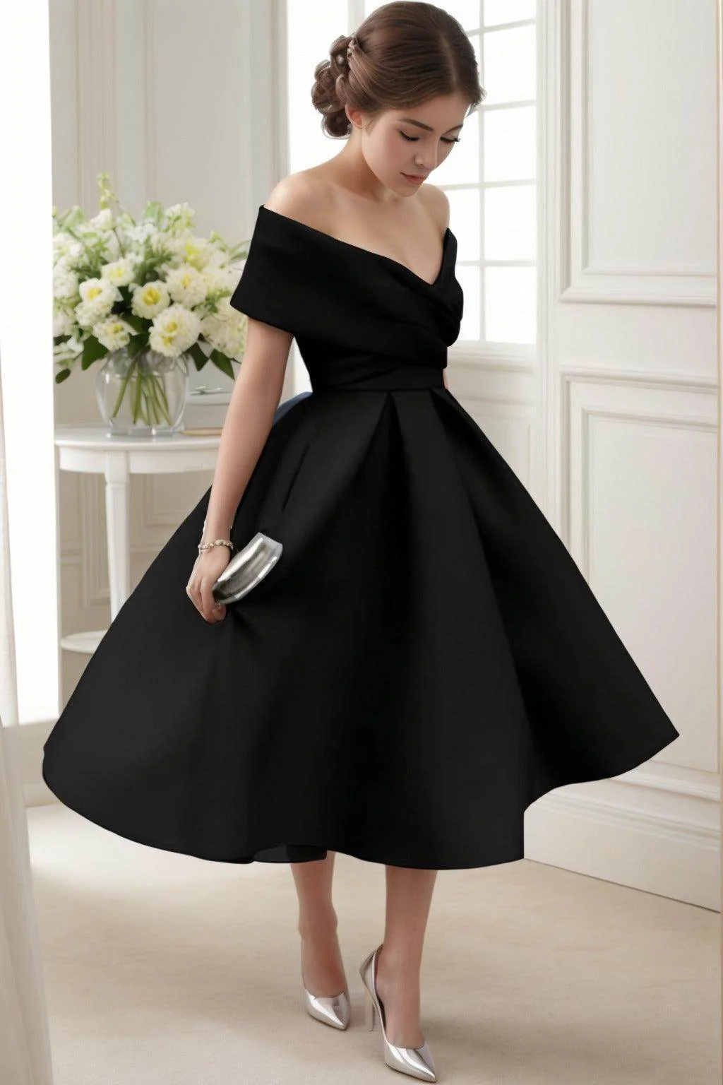 A-Line Tea Length Satin Graduation Dresses CS0556