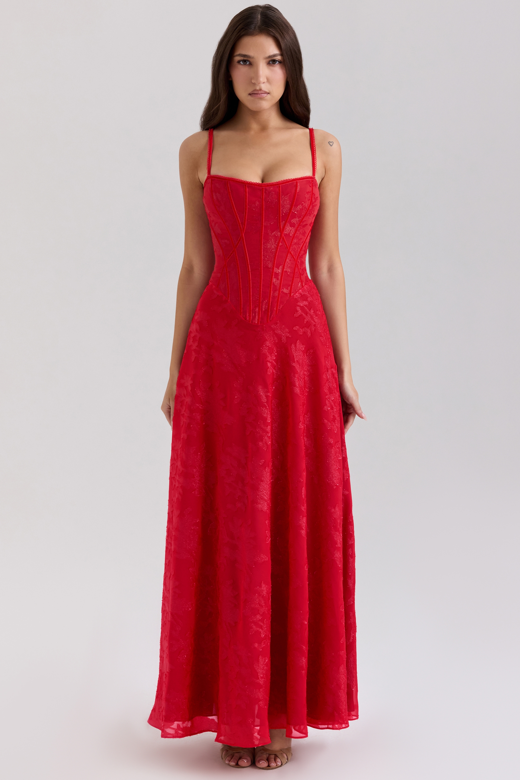 Red Lurex Chiffon Maxi Dress