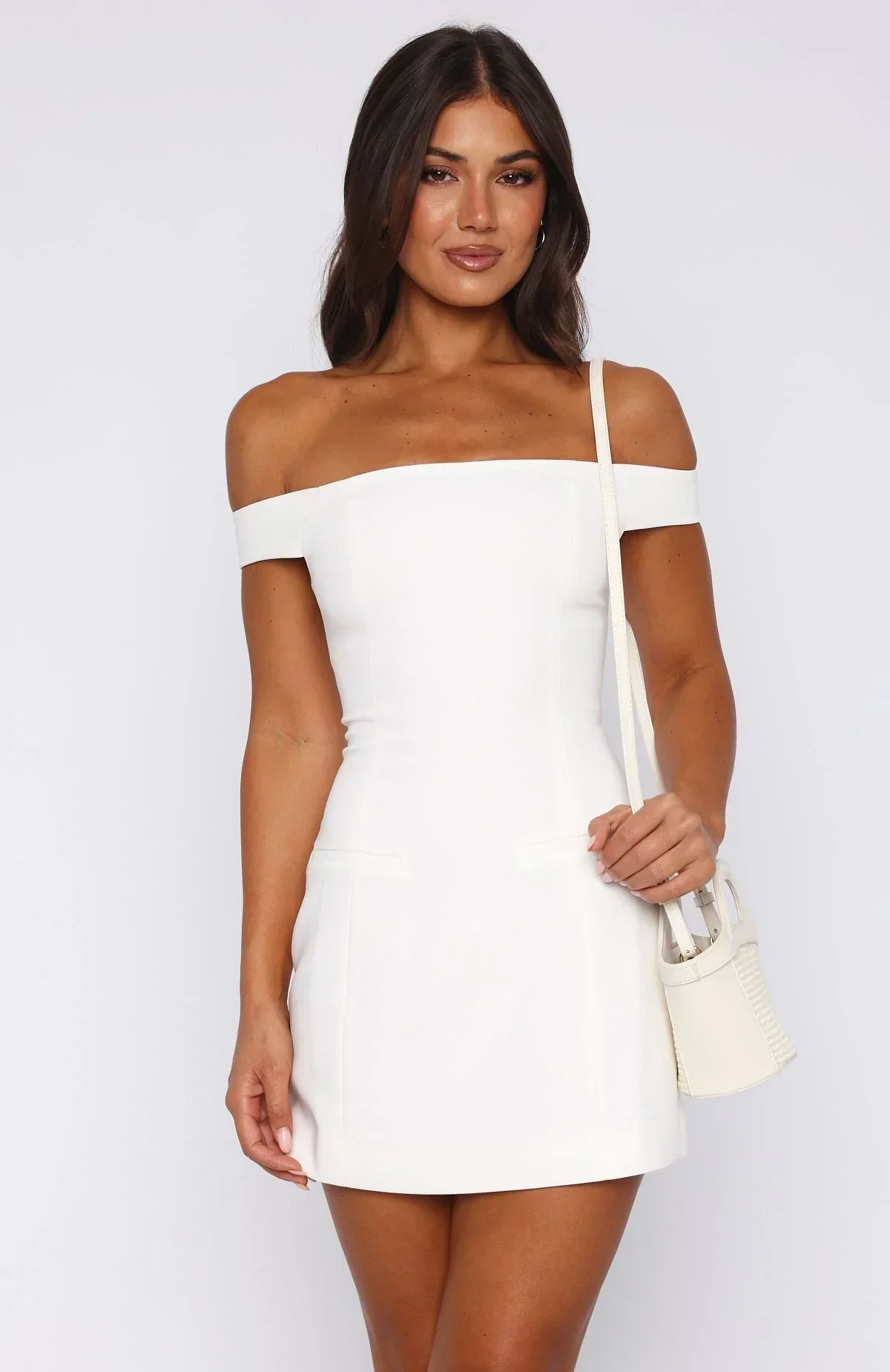Private Planes Off Shoulder Mini Dress White - luluinthesky