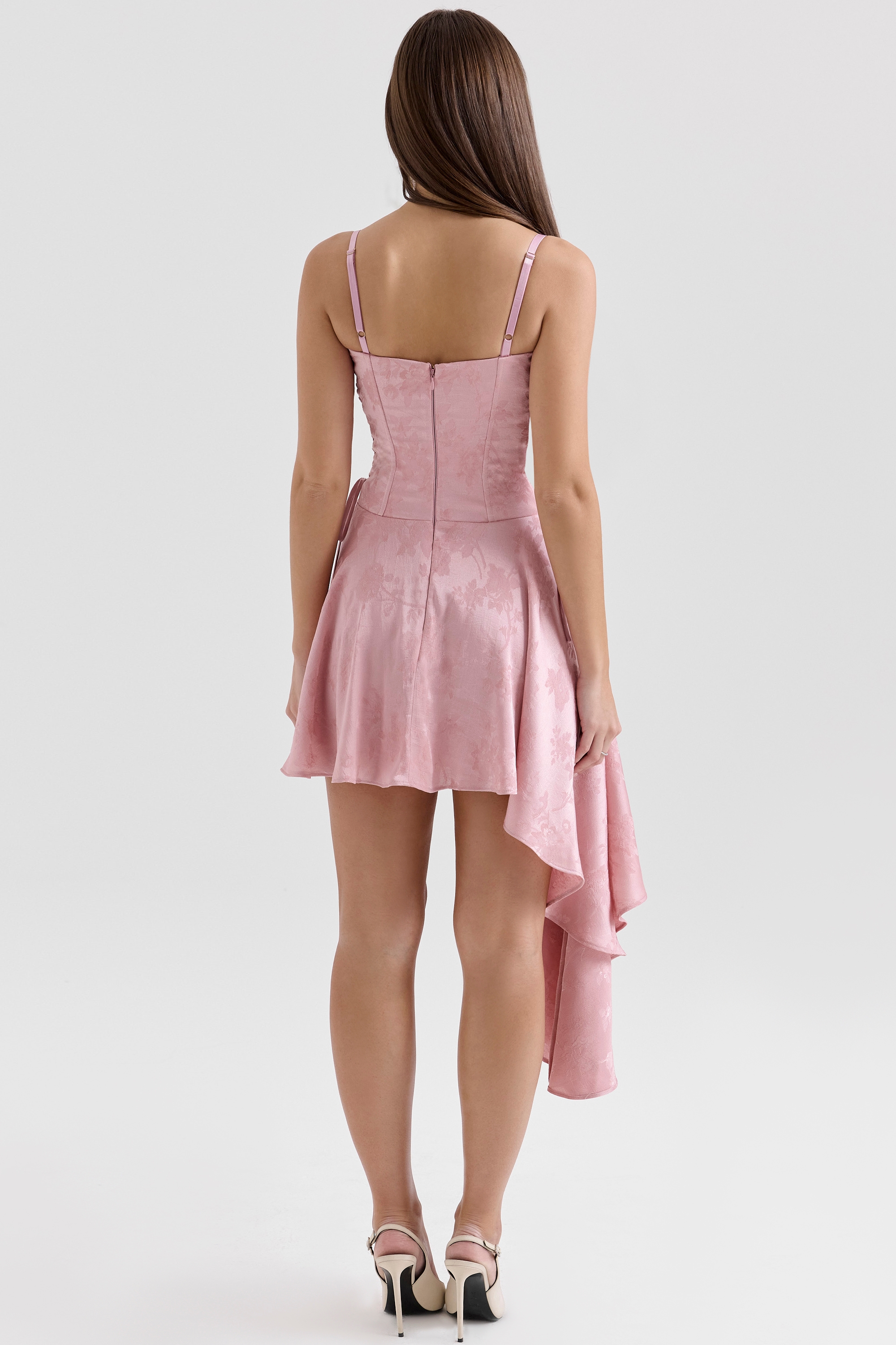 Pink Jacquard Draped Mini Dress