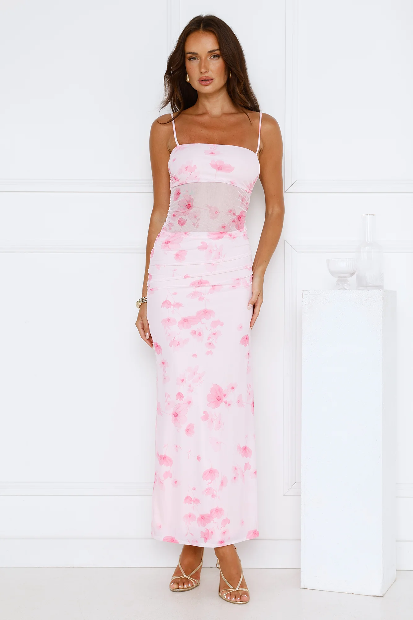 Frosted Glam Mesh Maxi Dress Pink