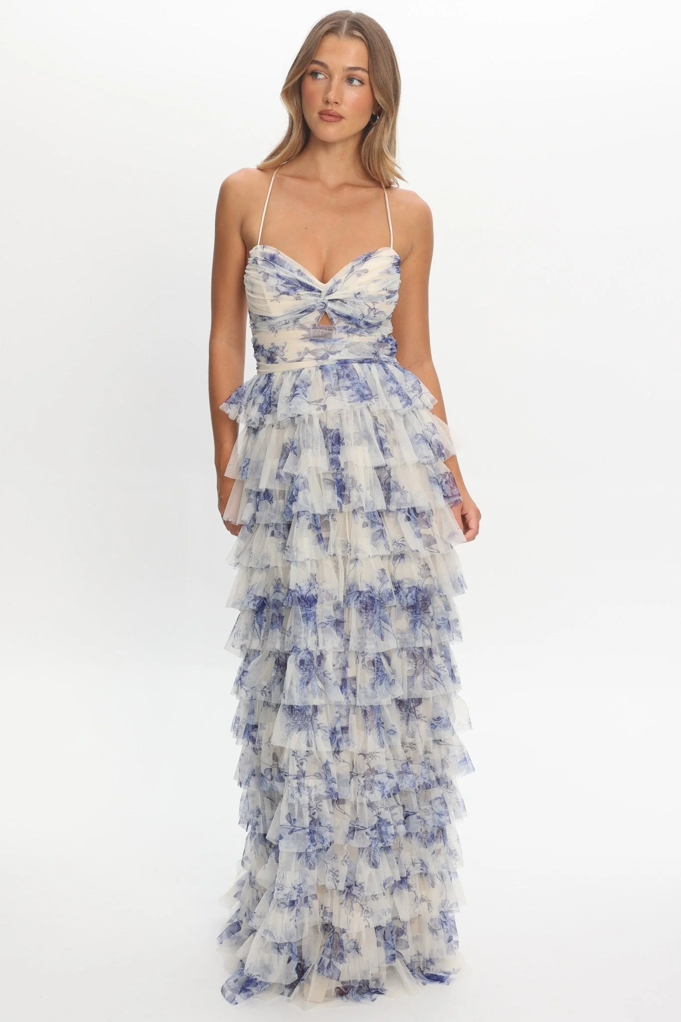 Cambridge Layered Frill Maxi Dress Blue