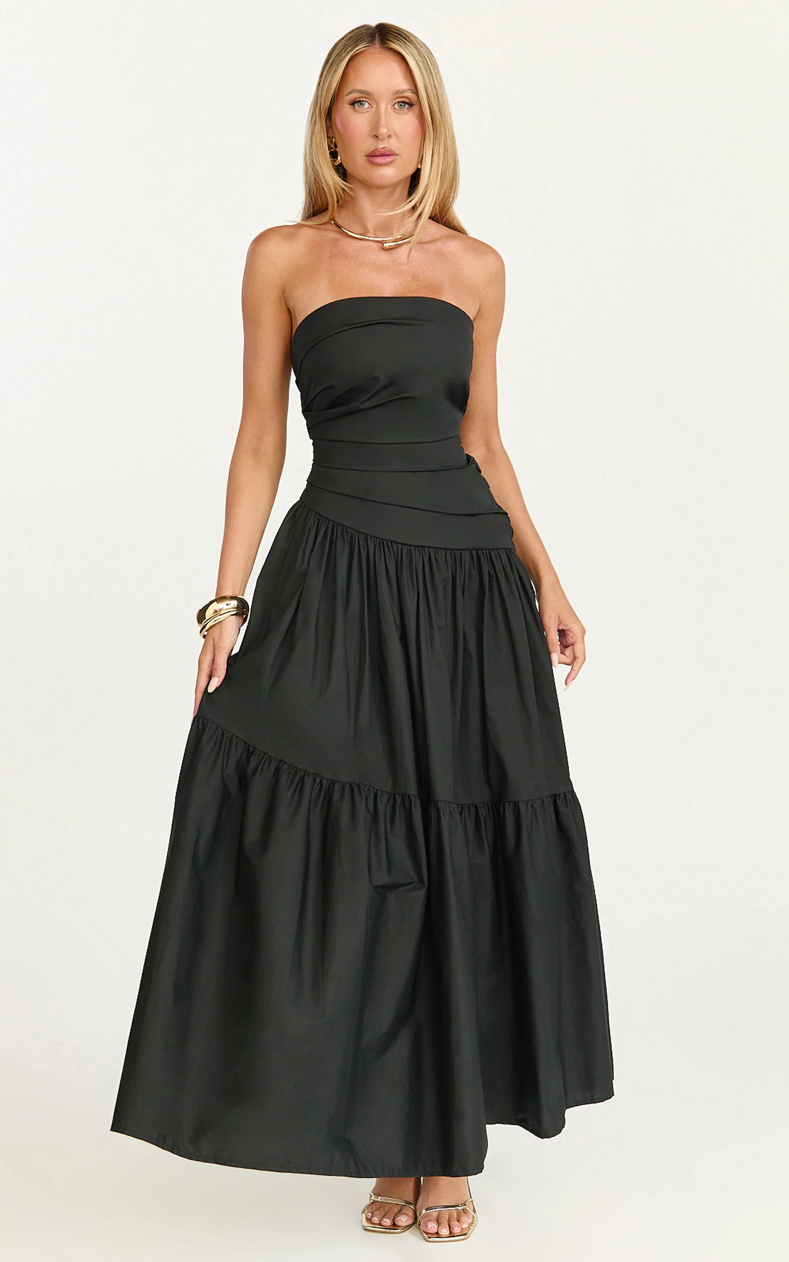 Cora Midi Dress - Strapless Dress in Black