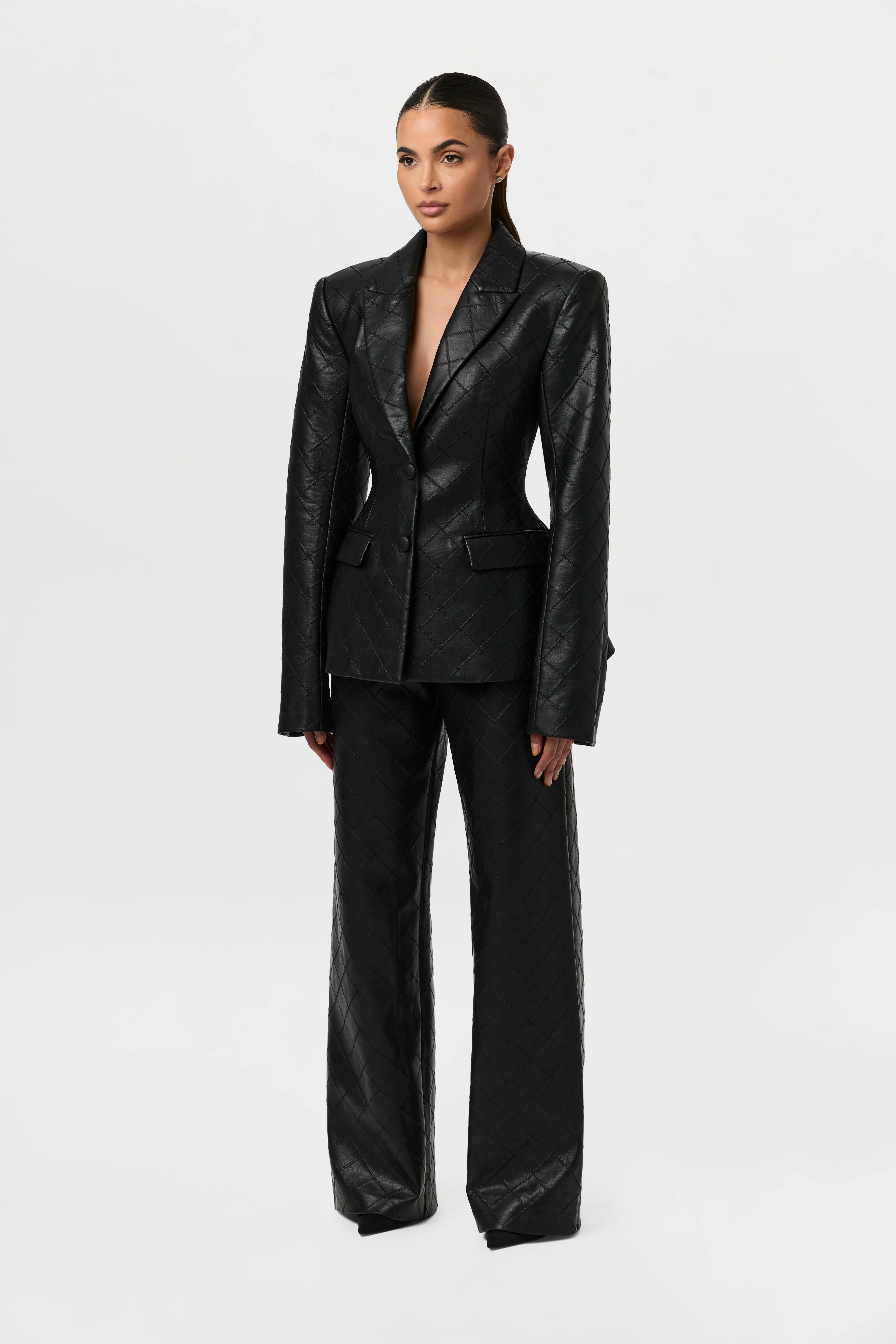 Quilted Vegan Leather Wide Leg Pants