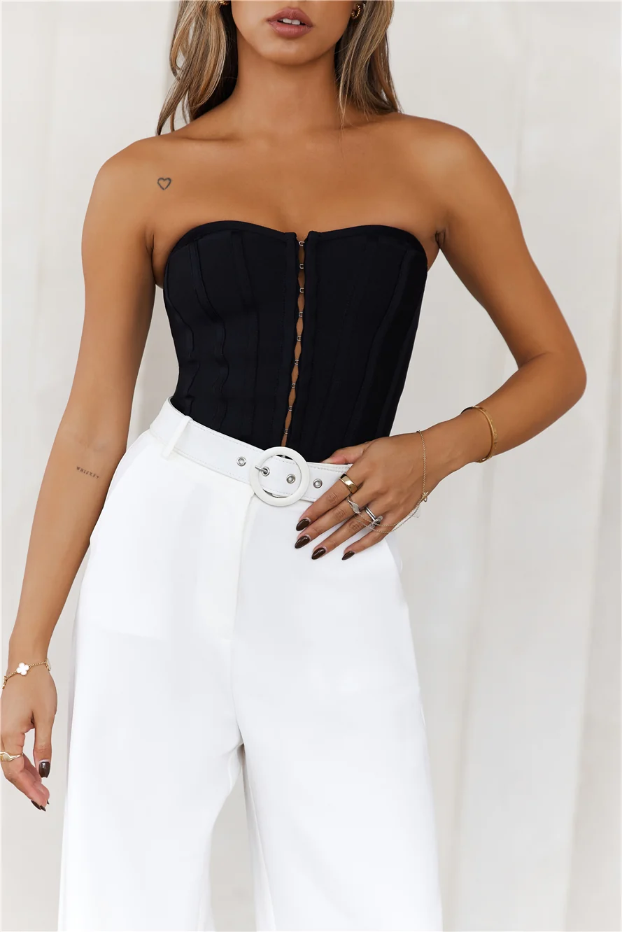 Exposure Bandage Strapless Corset Crop Top Black