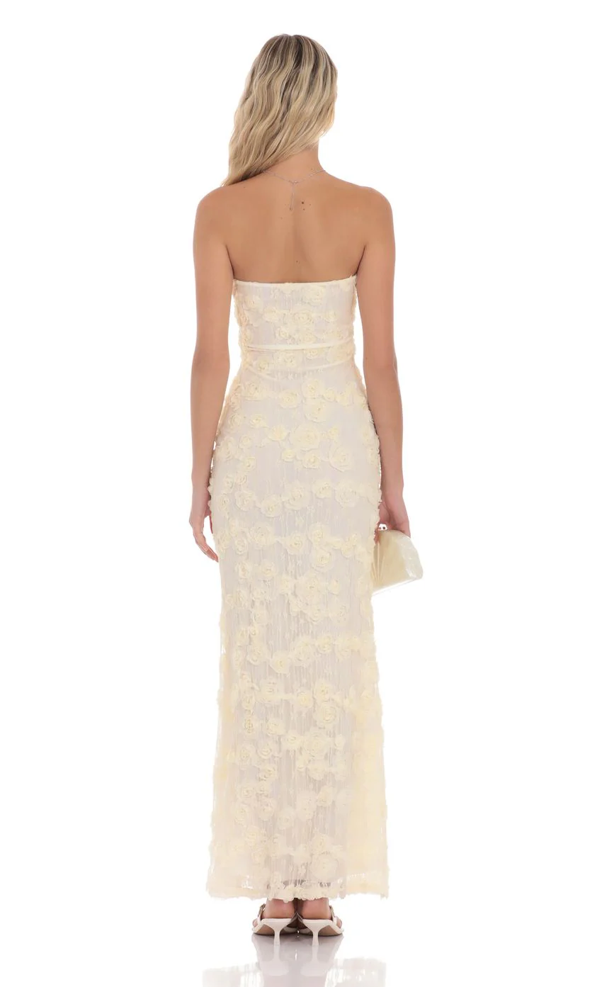 Rosette Strapless Maxi Dress in Cream - luluinthesky