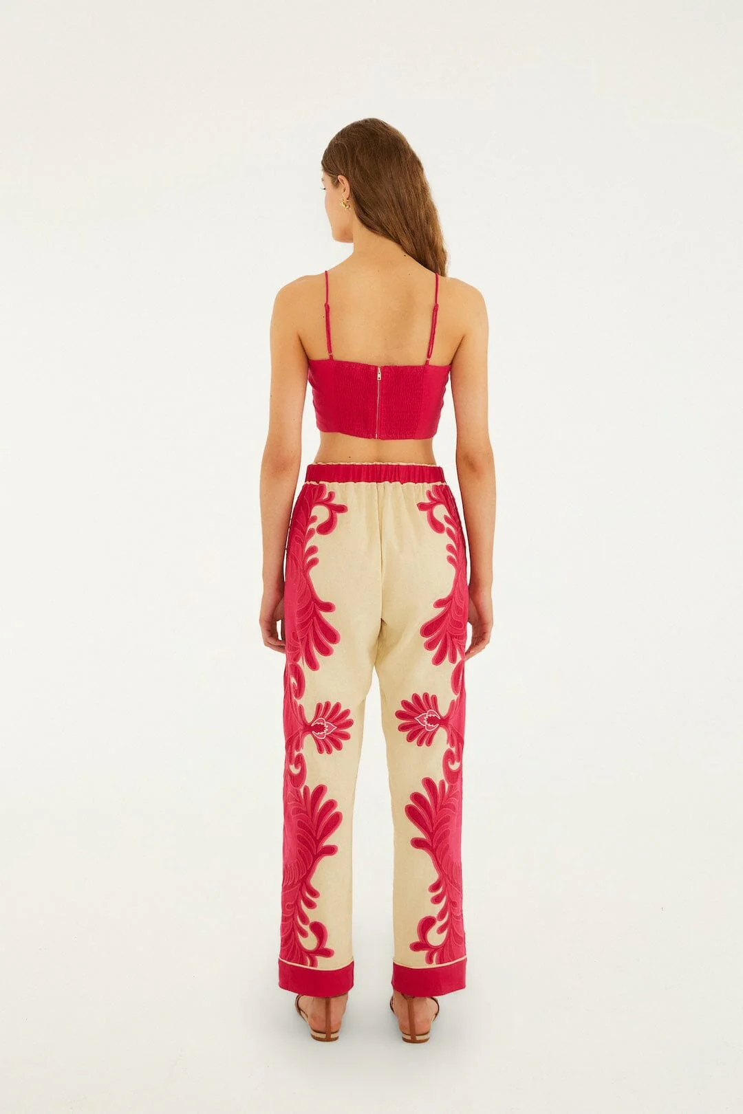 Pink Spring Arabesc Cutwork Pants