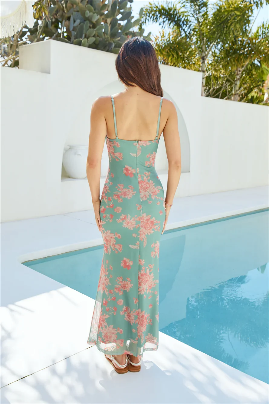 Summer Romance Mesh Maxi Dress Green