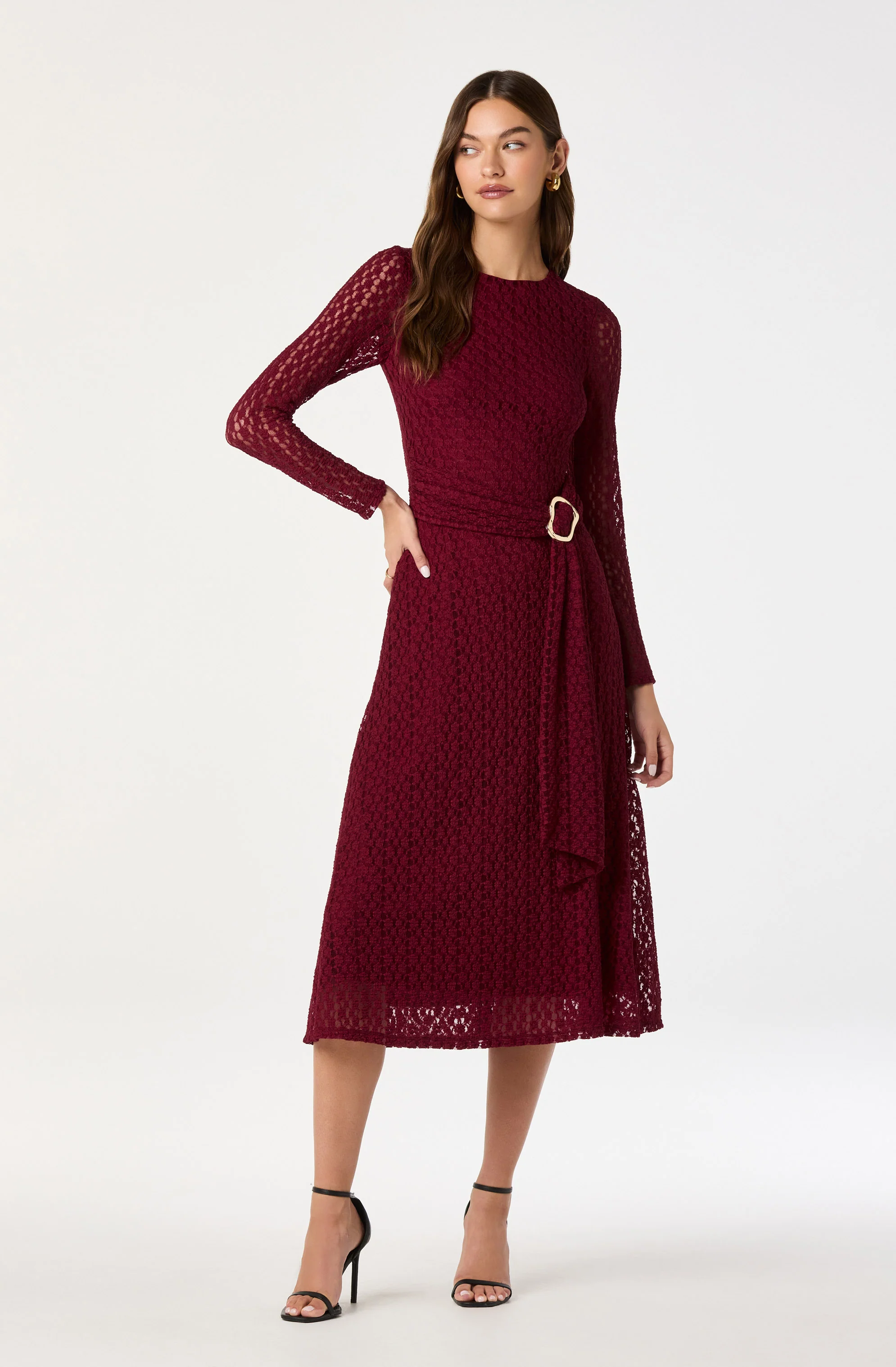 Belted Lace Midi Dress - luluinthesky