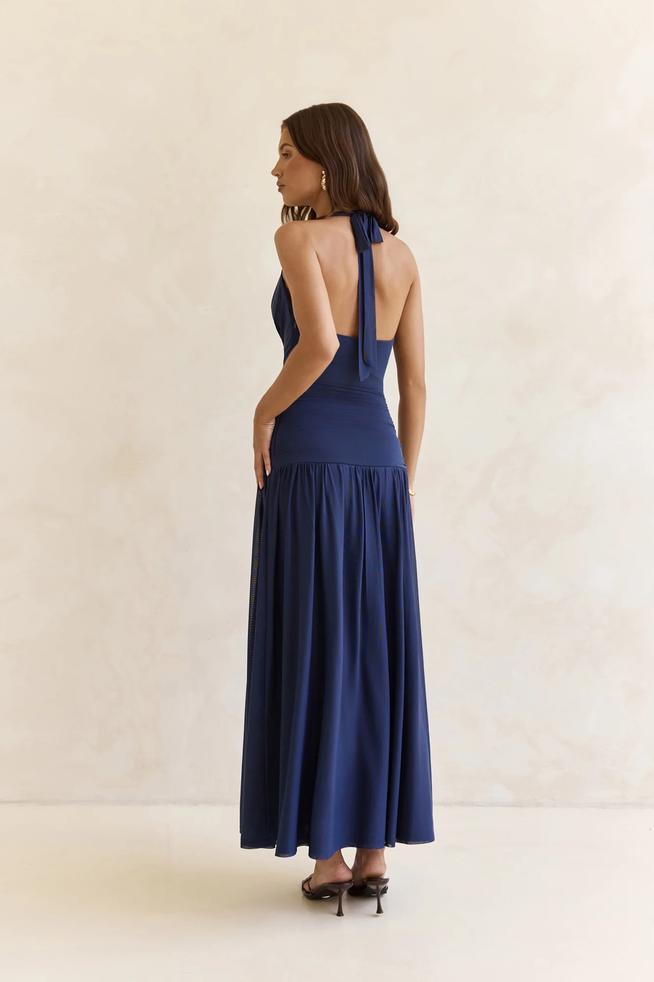Dancing Skies Mesh Halter Maxi Dress Navy - luluinthesky