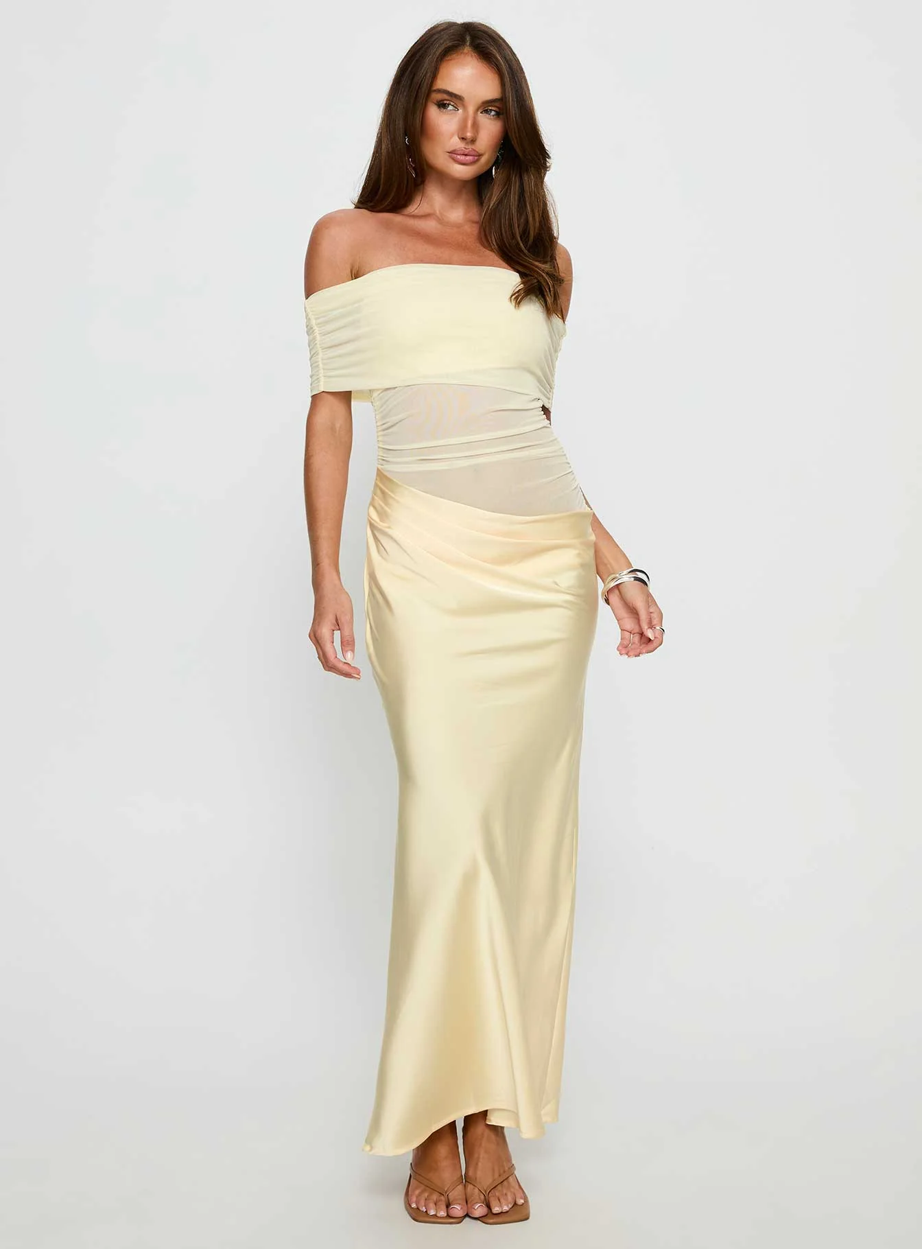 Osprey Mesh Off Shoulder Maxi Dress Yellow