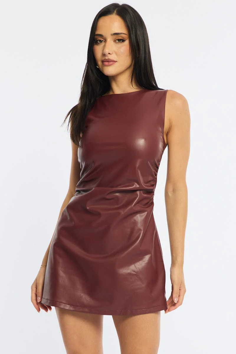 Red Mini Dress Round Neck