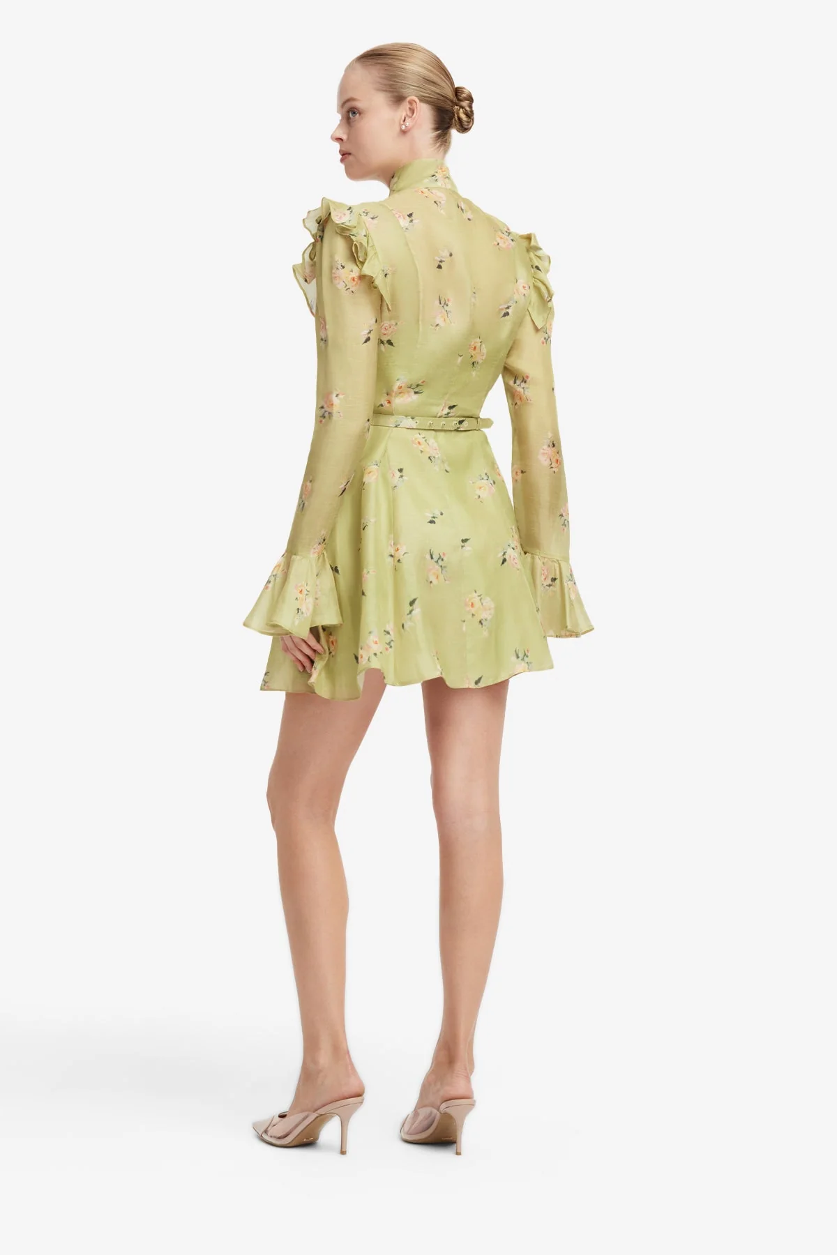 Kristy Butterfly Sleeve Mini Dress - Pistachio Rose Print