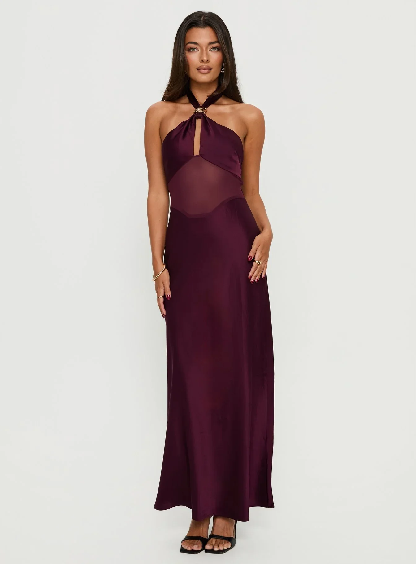 Rosario Halter Sheer Maxi Dress Plum