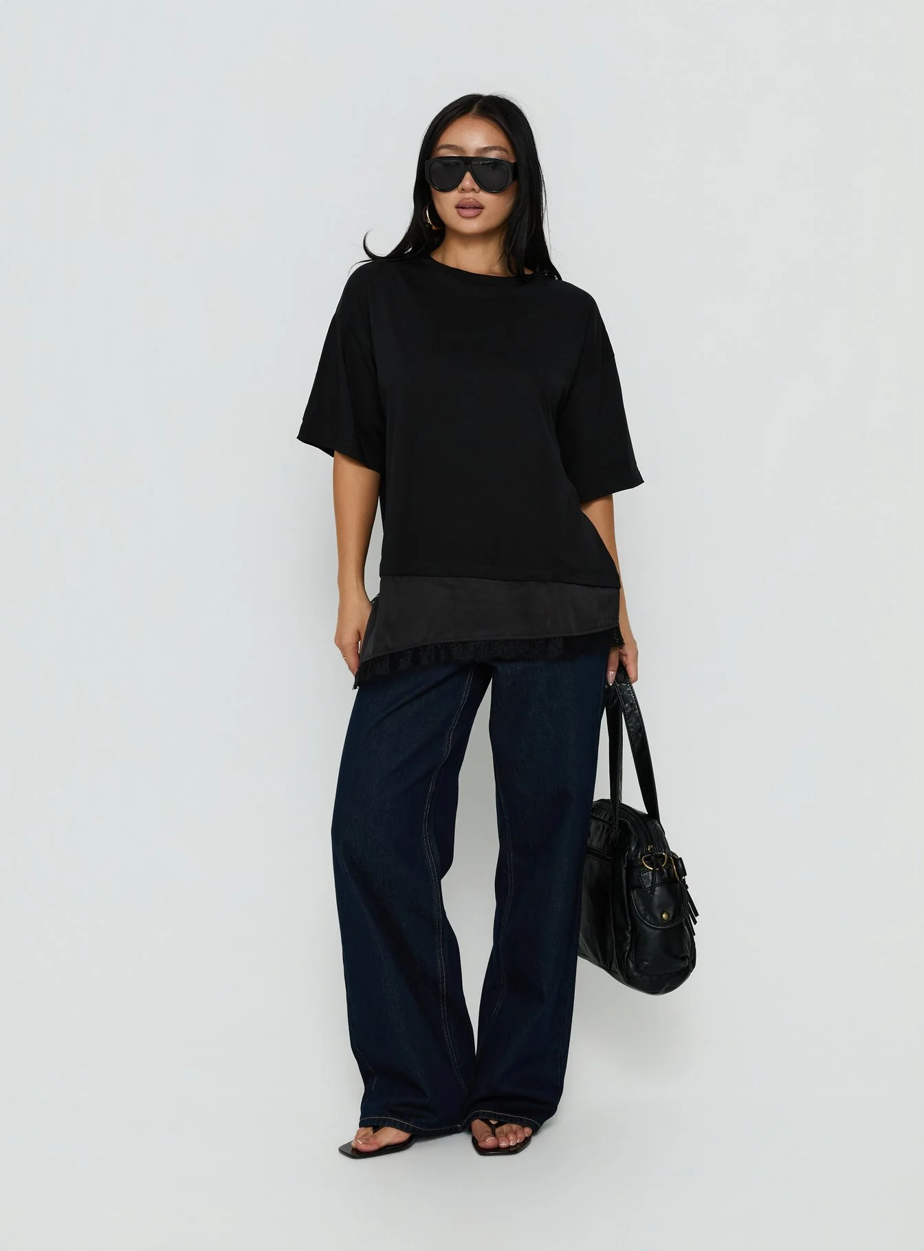 Dalarie Layered Lace Oversized Tee Black
