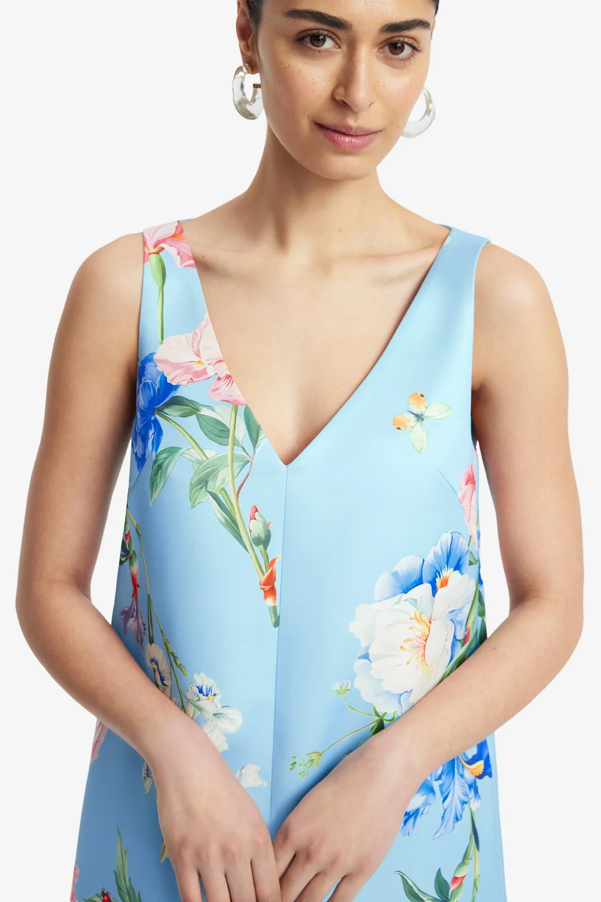 Kaelyn V Neck Mini Dress - Garden Print in Baby Blue