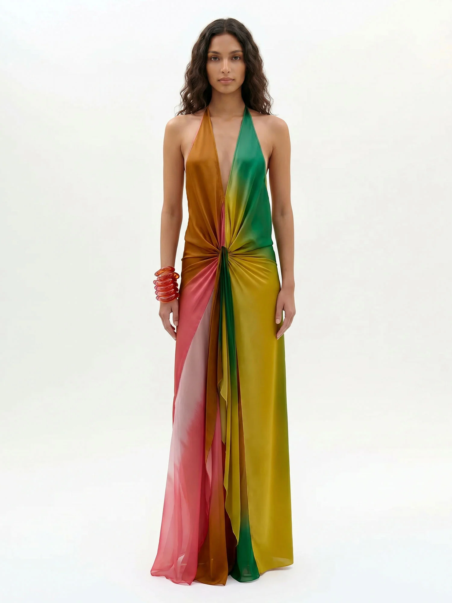 Rainbow Twist Halter Gradient Maxi Dress